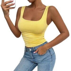 Sleeveless camisole vest with square neckline and exposed navel top