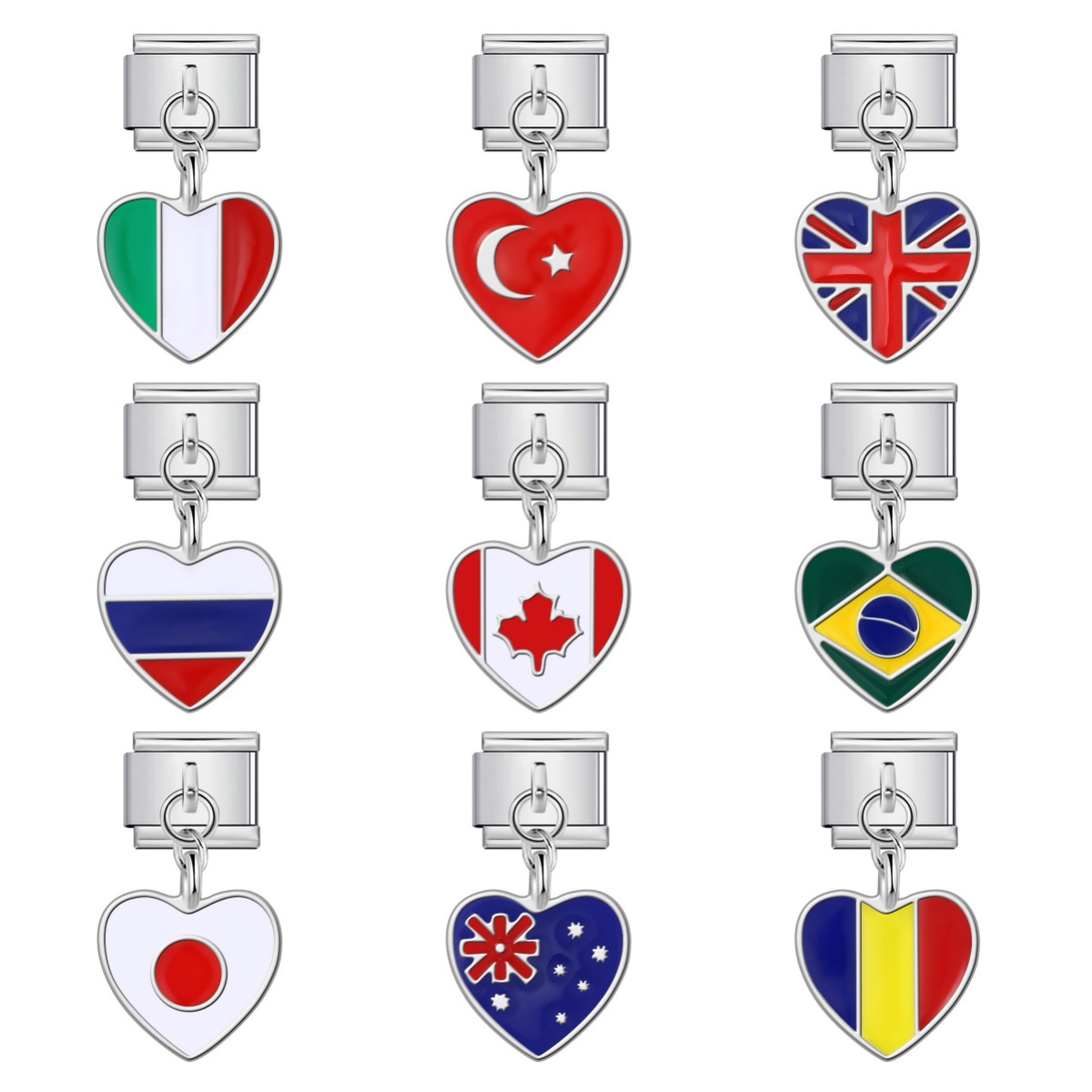 Love Flag Pendant Italian Module Bracelet Single Hook DIY Elastic Splicing Titanium Steel Strap Chain - Image 2