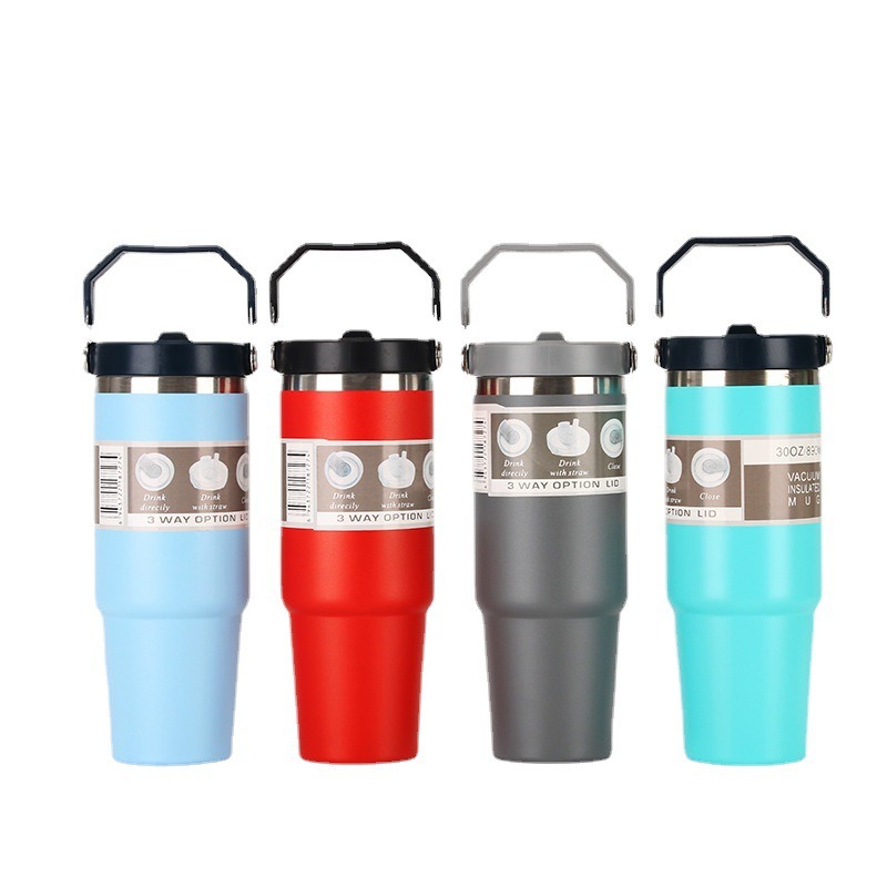 20oz30ozPortable Car Cup Stainless Steel Cup Travel Sports Water Bottle With Handle Cover Coffee Tumbler Cup - Image 5