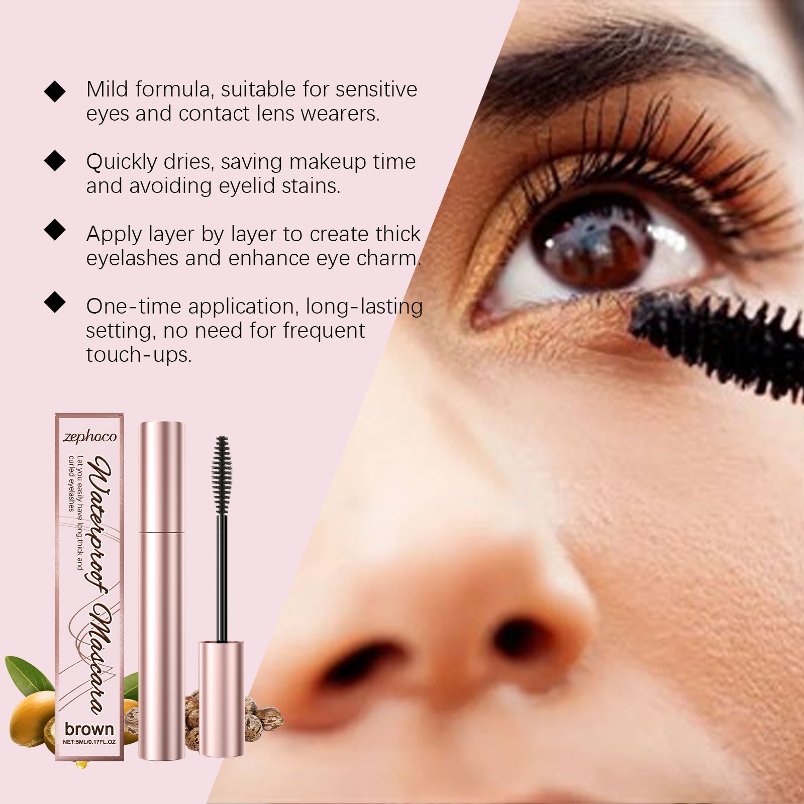 zephoco Brown Curl Mascara, Daily Moisturizes Natural Beauty Holding Eye Mascara - Image 4