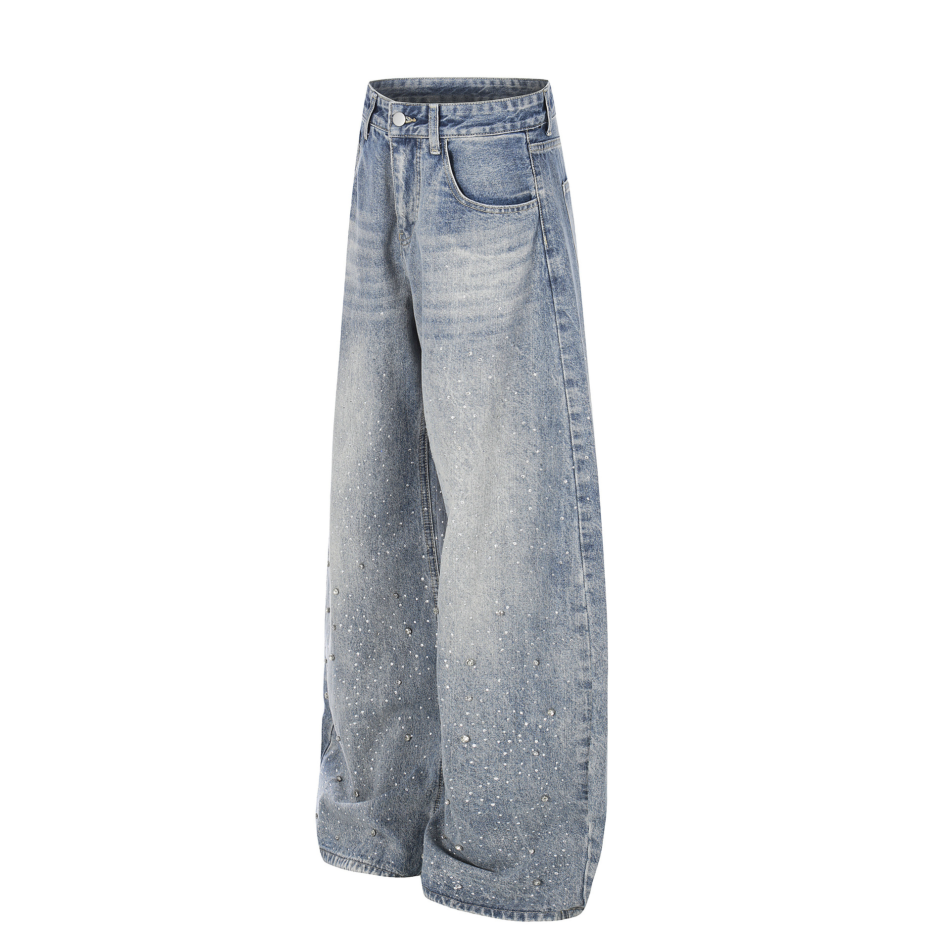High-Waisted Washed Distressed Design, Loose Fit Slimming Straight Cut Pants - Image 2