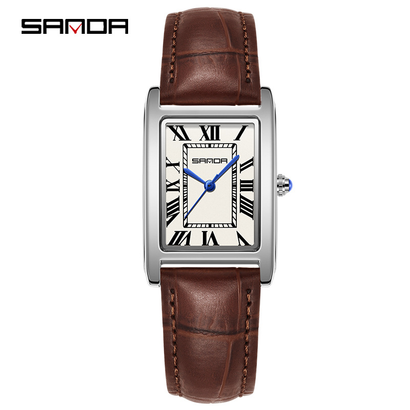 SANDA New Couple Watches Square Waterproof Quartz Watches Minimalist Three-Hand Roman Dial Men's and Women's Wristwatches - Image 5