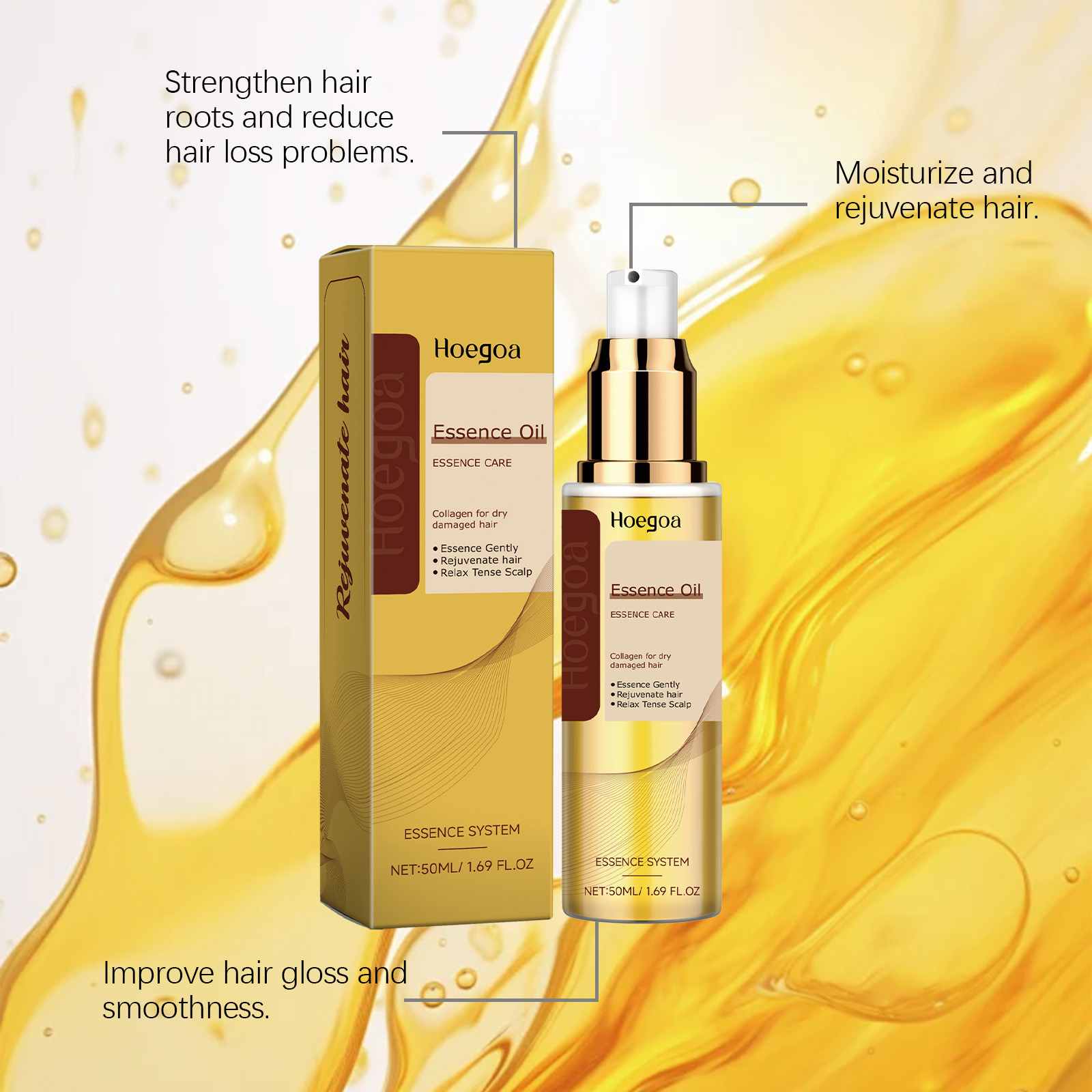 Hoegoa Plant Extract Hair Care Essential Oil Soft Luster, Non-Greasy Gentle Repair Scalp Hair Luster Nourishing Oil - Image 4