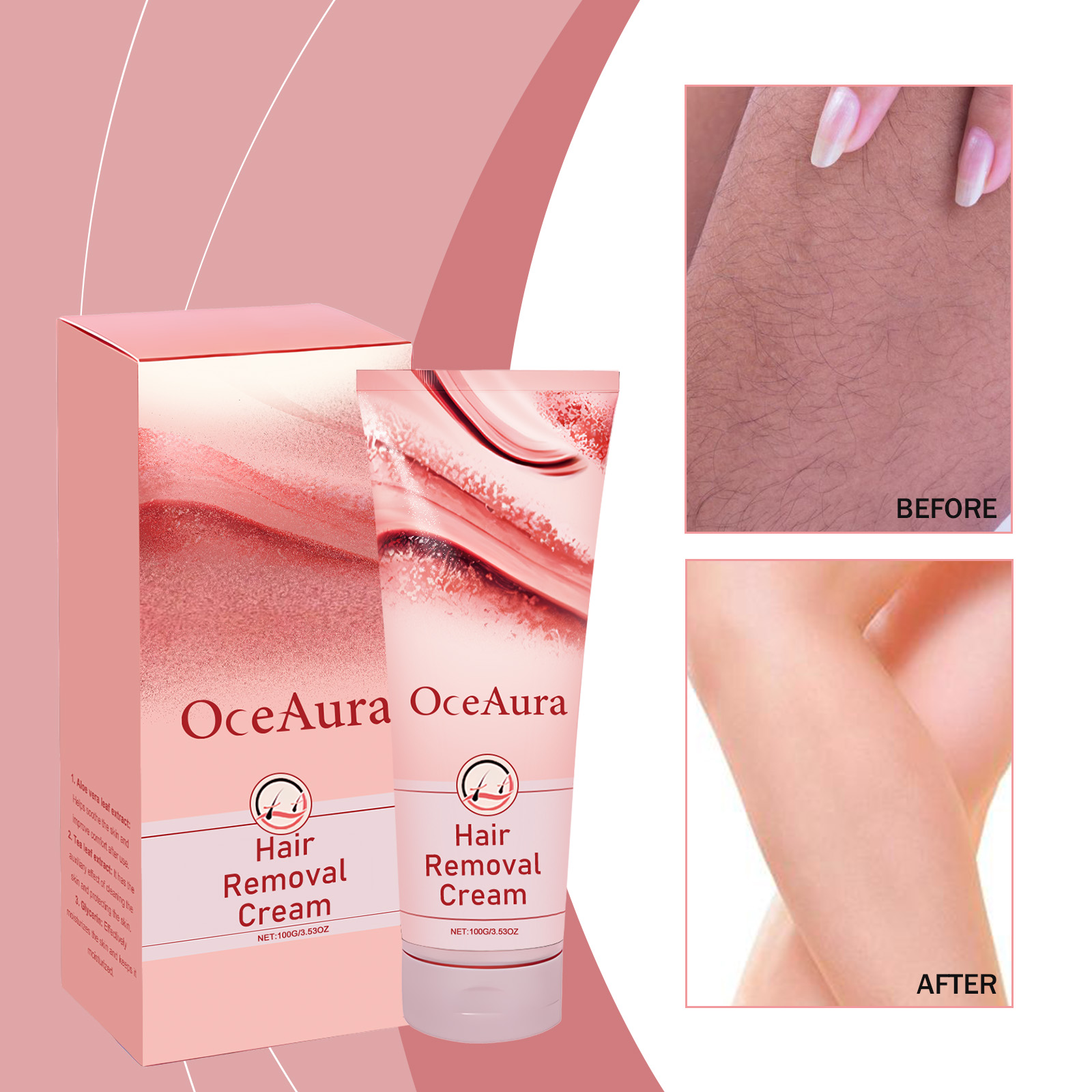 OceAura Hair Removal Cream, Easy To Remove Body Hair Refreshing Clean Skin To Keep Skin Smooth Gentle Hair Removal Cream - Image 2