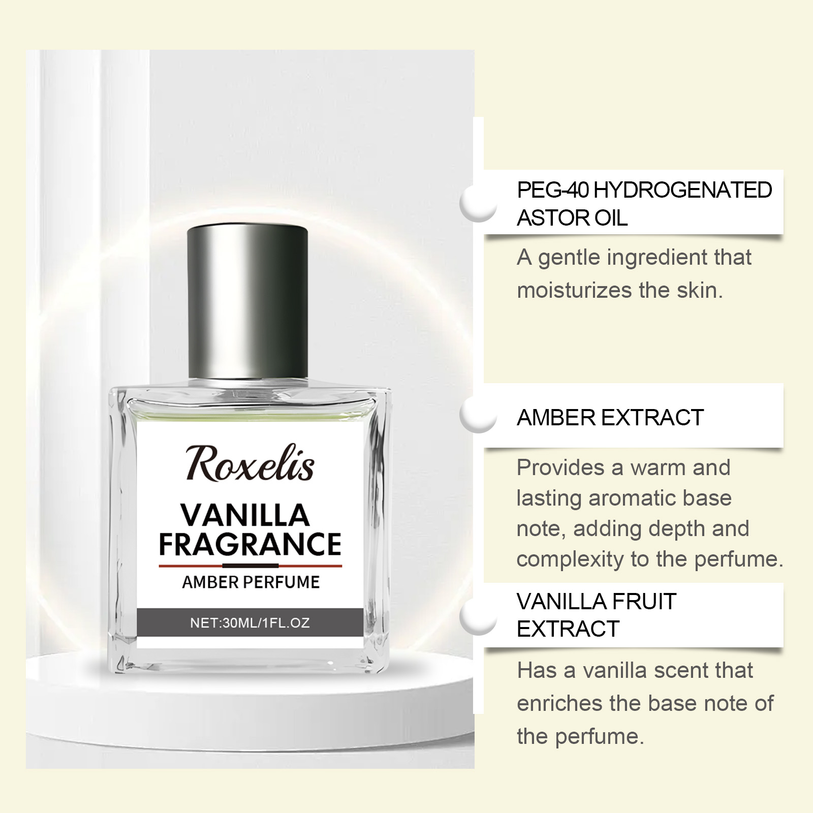 Roxelis Vanilla Amber Eau De Toilette Natural Fresh Light Elegant Stay Fragrance Daily Dating Charm Niche Perfume Carry - Image 3