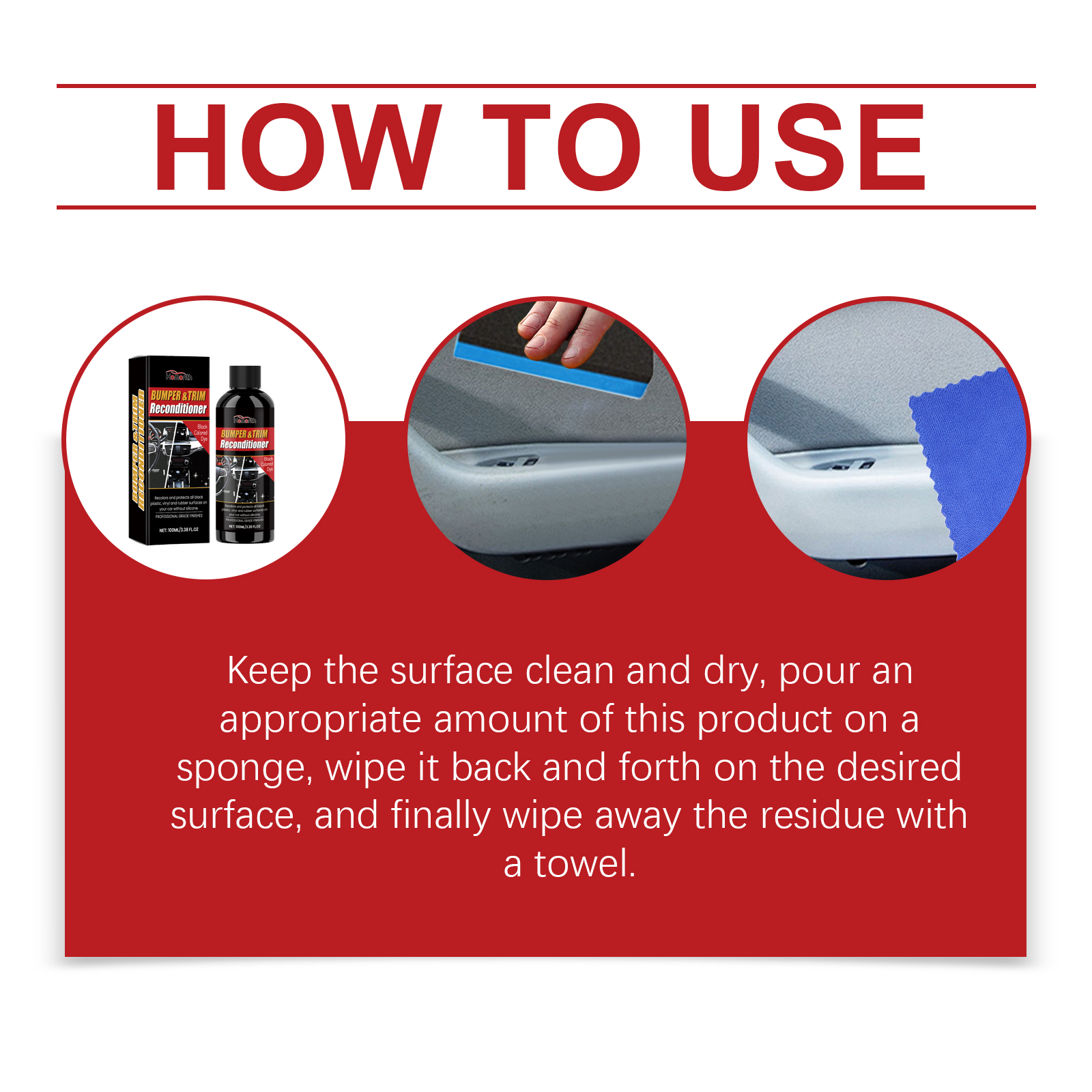 Homonth Car Black Plastic Retreader, Interior Instrument Panel Decontamination Repair Scratch Retreader - Image 6