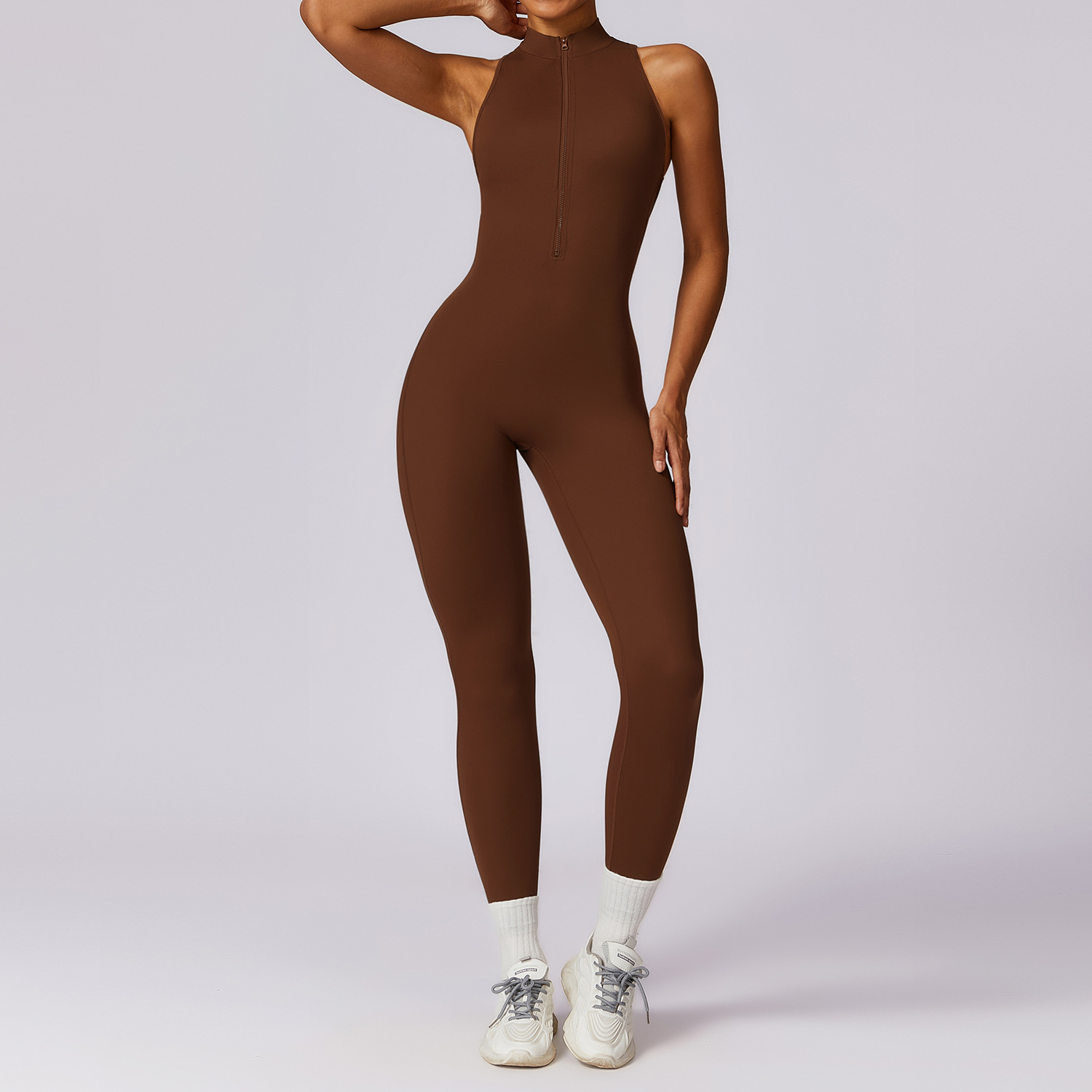 Naked quick zip yoga jumpsuit with beautiful back high-intensity fitness training sports tight fitting clothes - Image 5