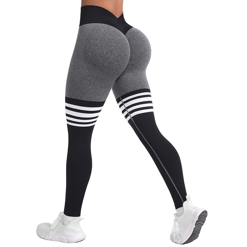 Tight fit high waisted sports and fitness pants women's yoga pants seamless striped peach yoga pants hip lifting pants yoga clothes - Image 2
