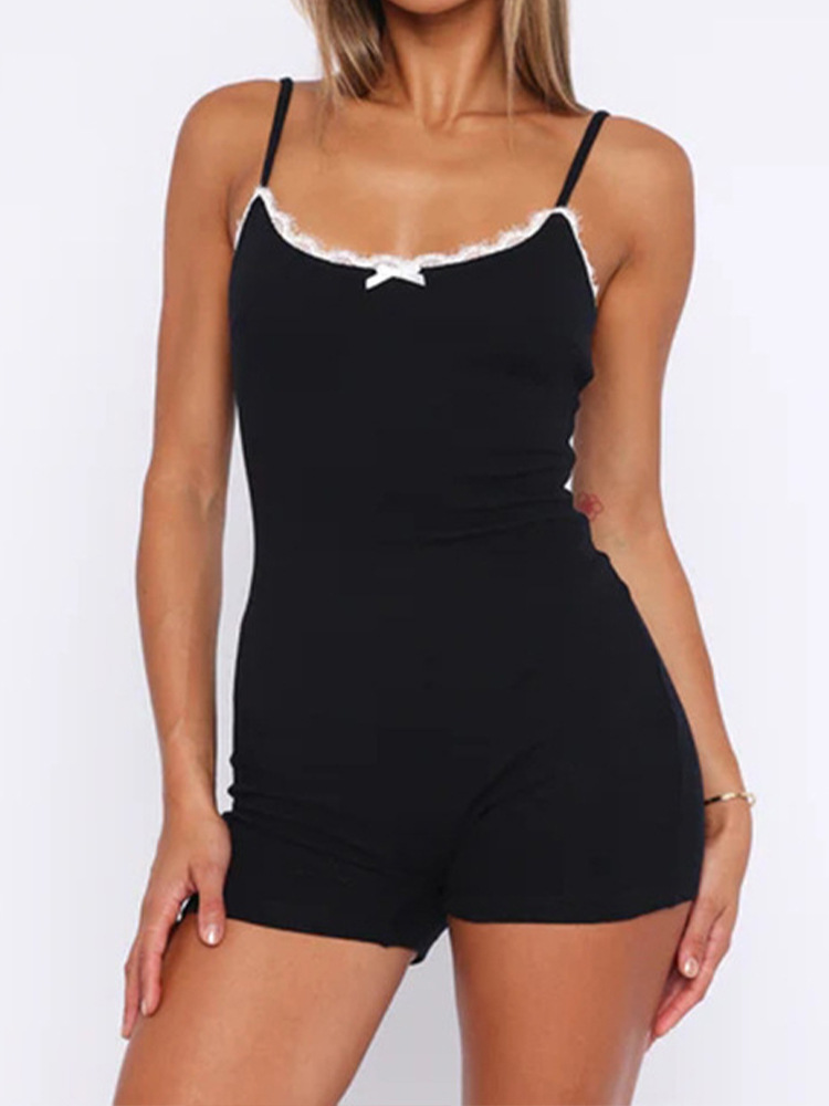 Simple Casual Versatile Fitted Women's Style Color Block Lace Jumpsuit - Image 7