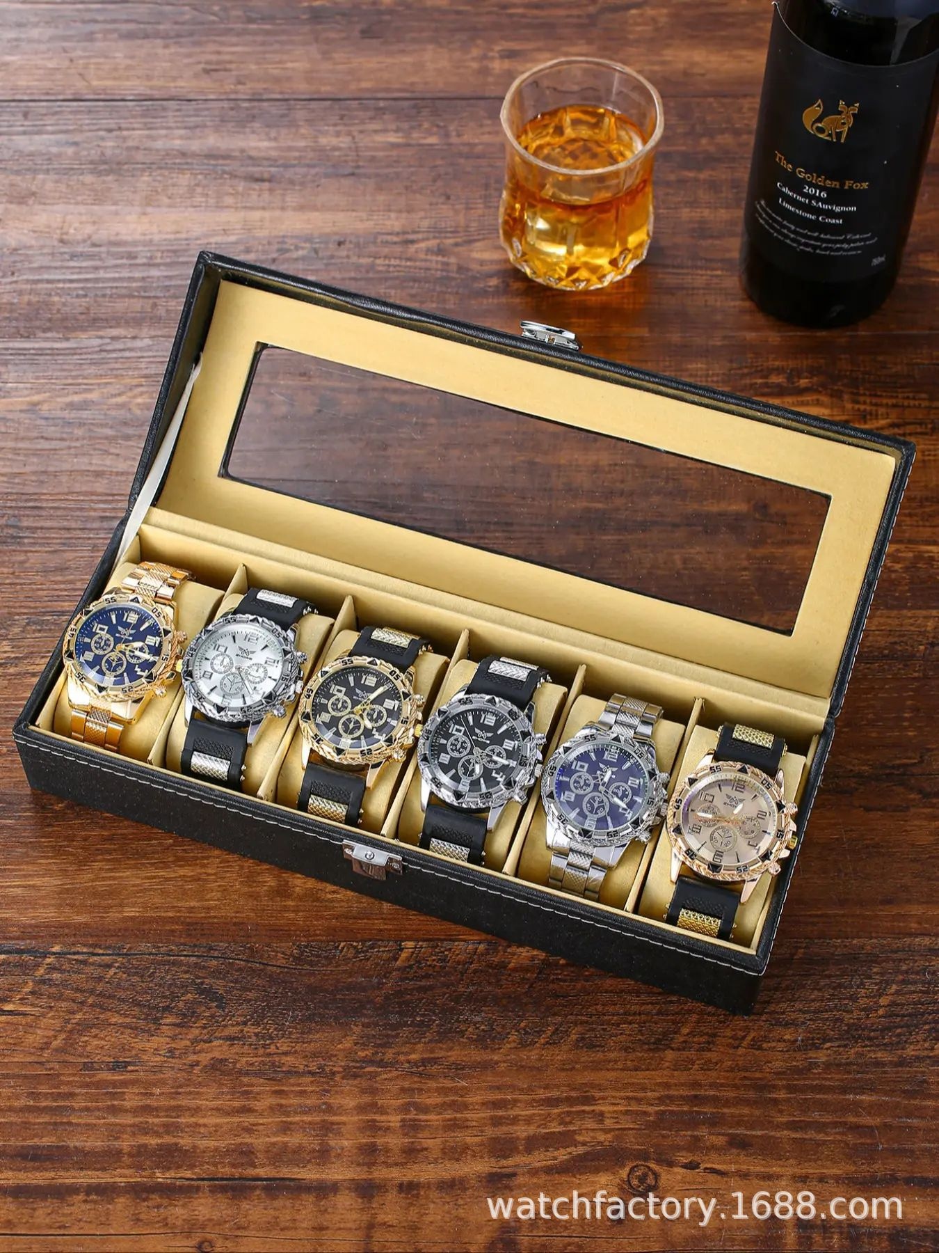 Six-Piece Boxed Watch Men's Steel Band Fashion Party Dress Watch Men's Gift - Image 7