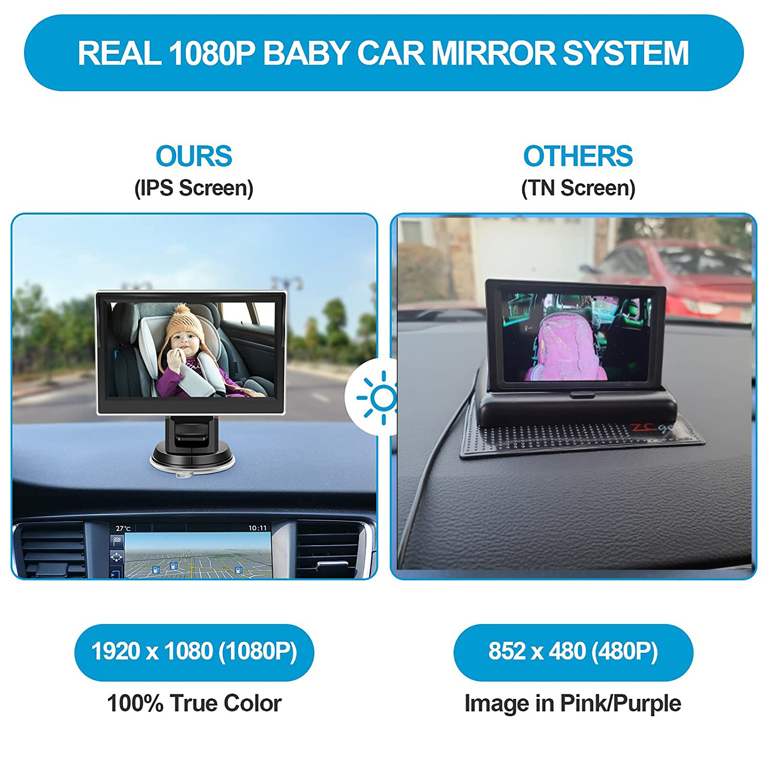 4.3 inch private model HD 1080P car baby monitor car baby mirror - Image 3