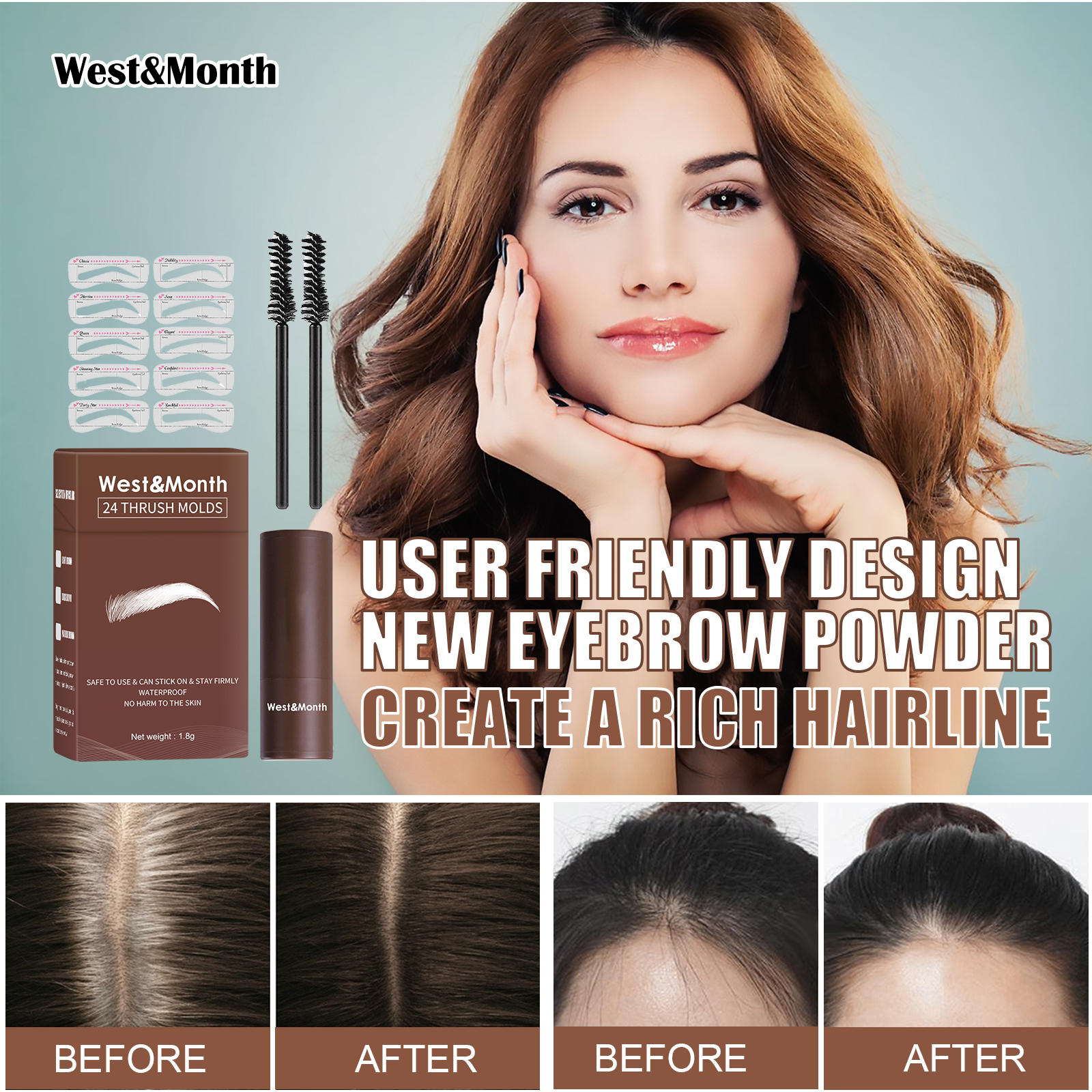 West&month 24 Thrush Molds, Lazy Brow Print Eyebrow Powder Set Durable Waterproof, Sweat Resistant, Makeup Free And Smudge - Image 2