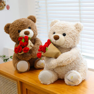 Cute Rose Flower Bear Plush Toy Teddy Bear Holding Flowers Stuffed Animal Valentine's Day Gift Wholesale Drop Shipping