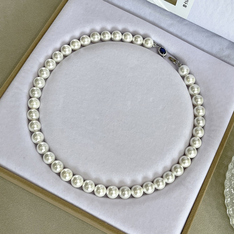 Natural Mother-of-Pearl Pearl Necklace Silver Blue Gem Clasp High Luster Premium Quality Pearl Australian White Necklace - Image 6