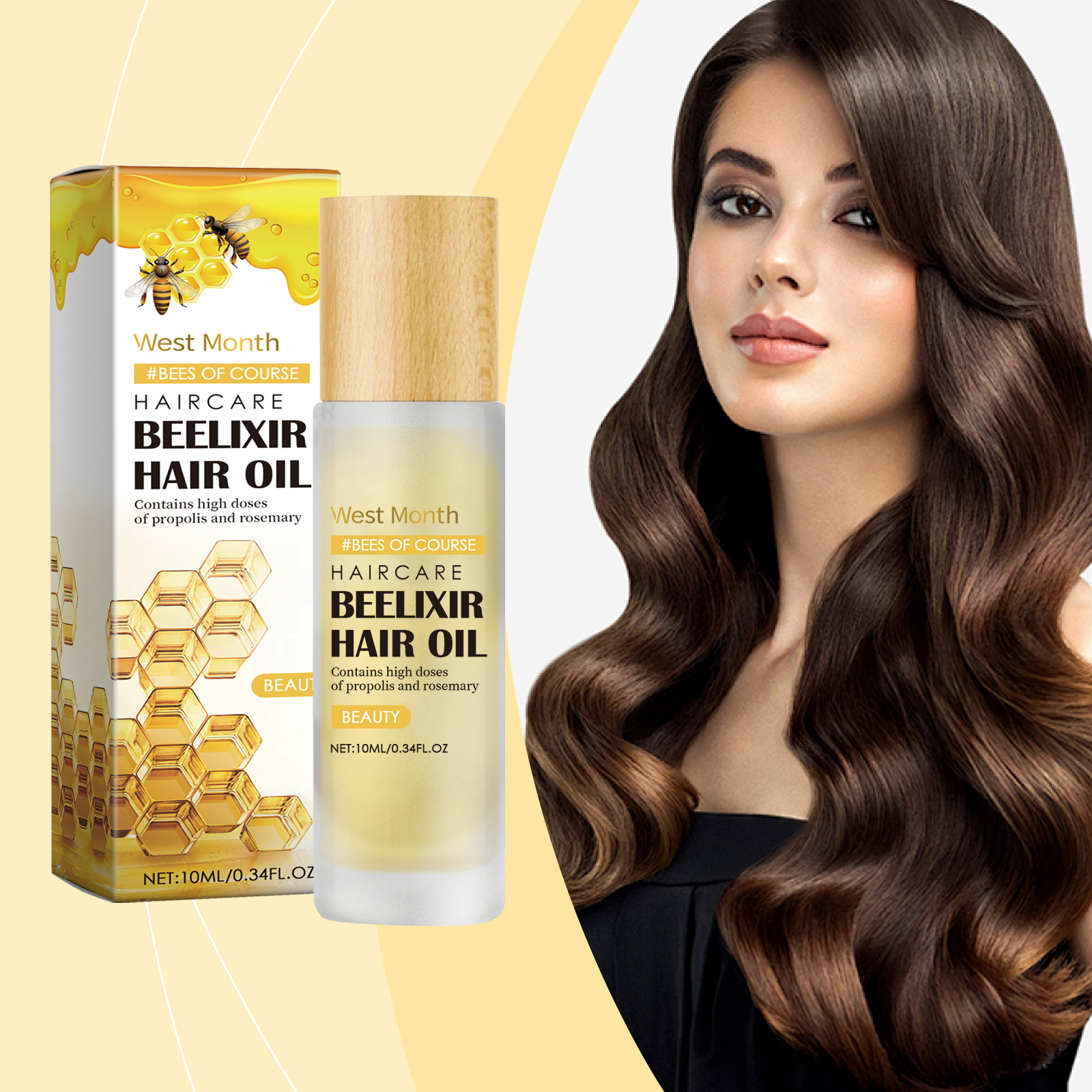 West&Month Honey Hair Care Essential Oil, Honey Rosemary Repair Dry Hair End Moisture Nourishing Oil - Image 2