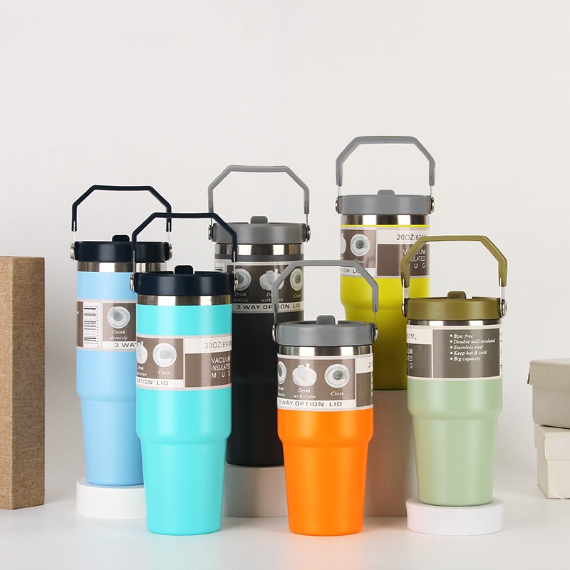 20oz30ozPortable Car Cup Stainless Steel Cup Travel Sports Water Bottle With Handle Cover Coffee Tumbler Cup - Image 2