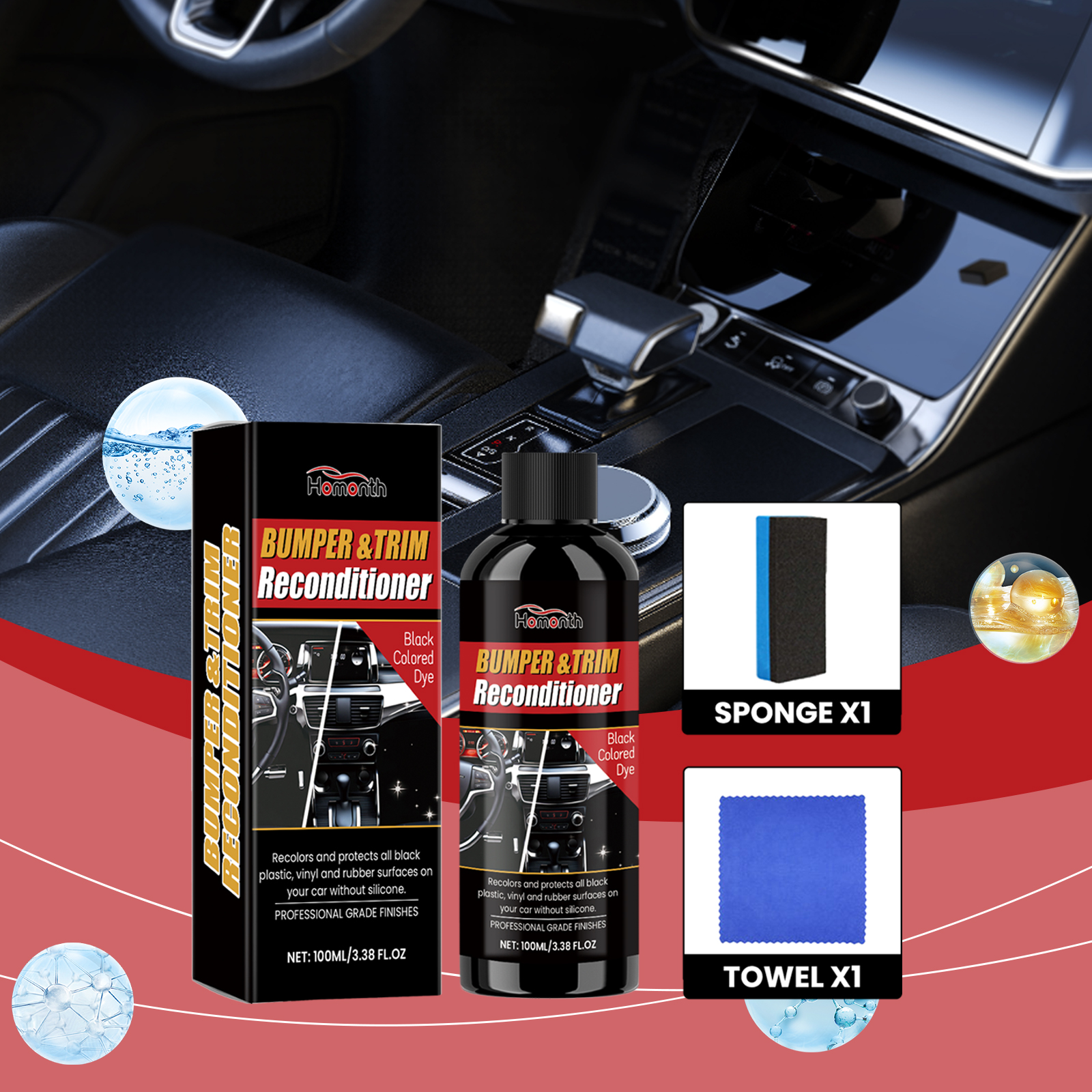 Homonth Car Black Plastic Retreader, Interior Instrument Panel Decontamination Repair Scratch Retreader - Image 2