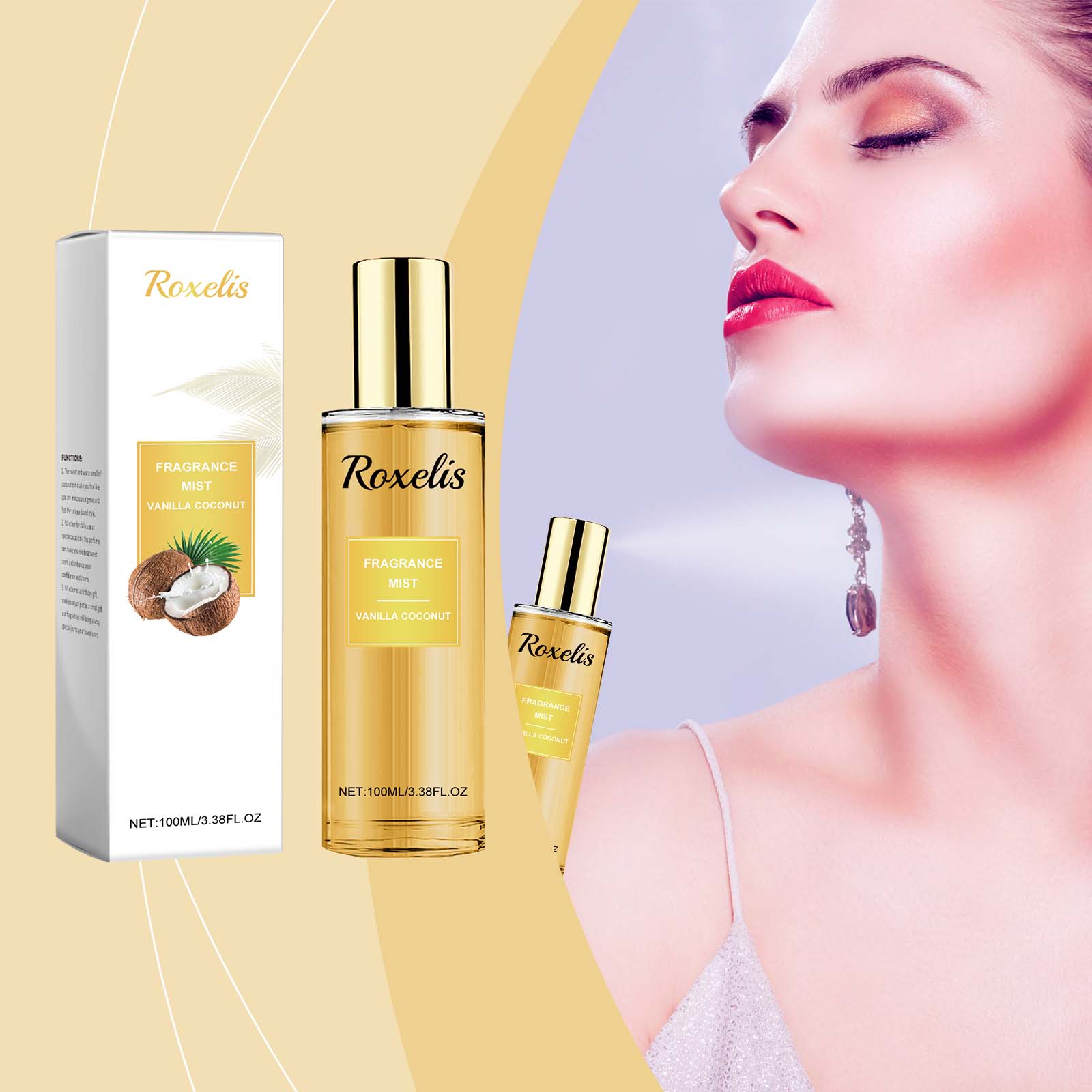 Roxelis Vanilla Coconut Fragrance Spray Long Lasting Fragrance Refreshing Body Spray Floral Fruit Fragrance Refreshing Body Fragrance - Image 2
