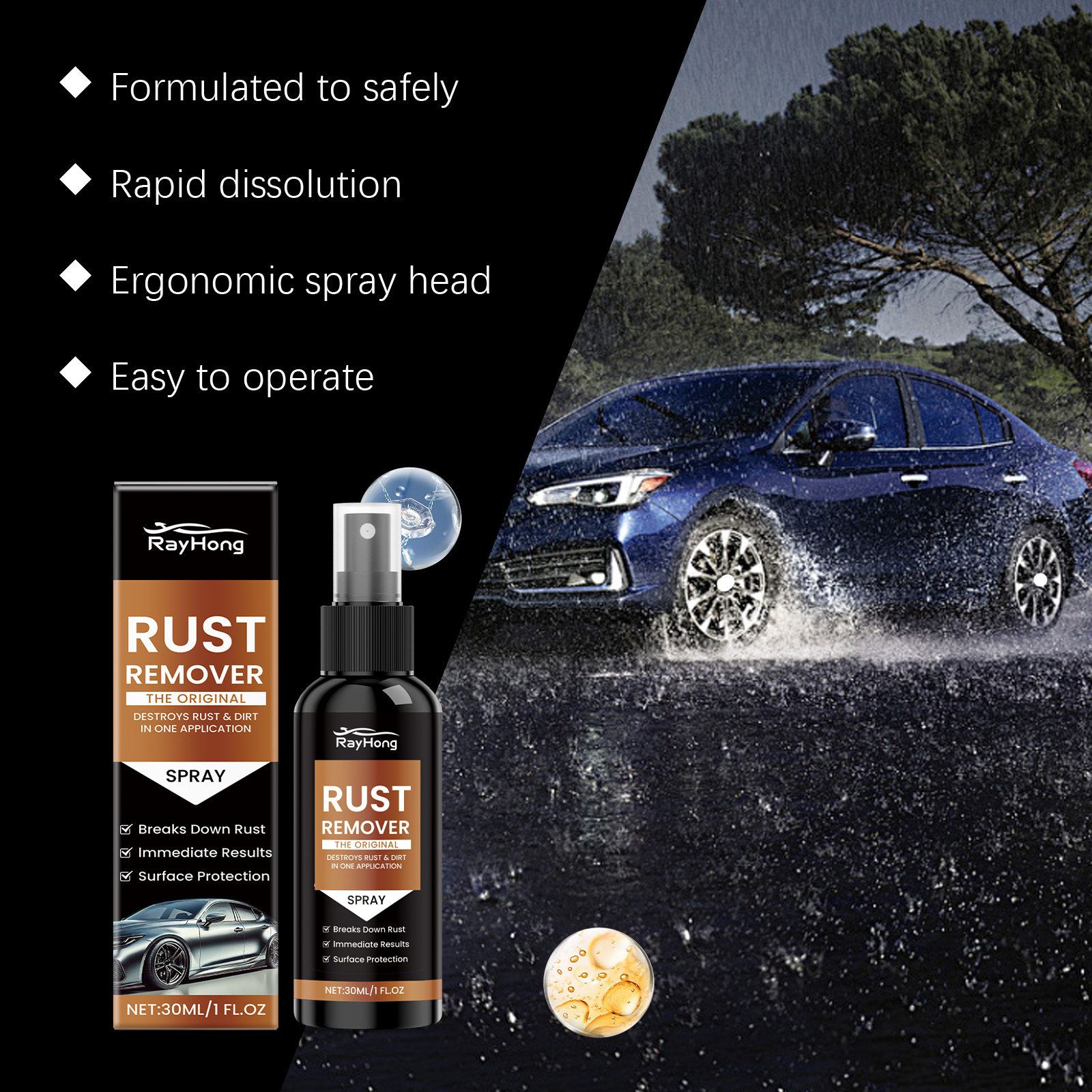Rayhong Car Rust Remover Rust Remover, Gloss Mild Clean Stain Remover Car Rust Remover - Image 3