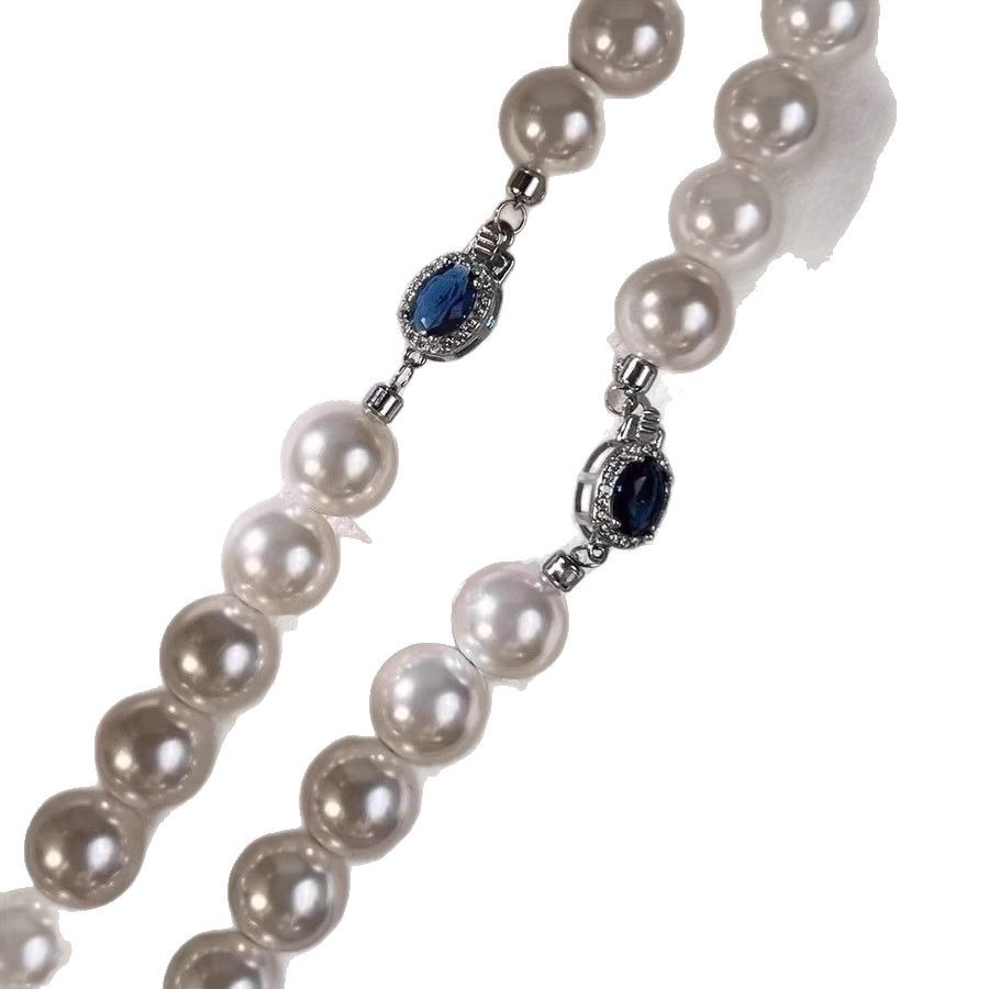 Natural Mother-of-Pearl Pearl Necklace Silver Blue Gem Clasp High Luster Premium Quality Pearl Australian White Necklace - Image 4