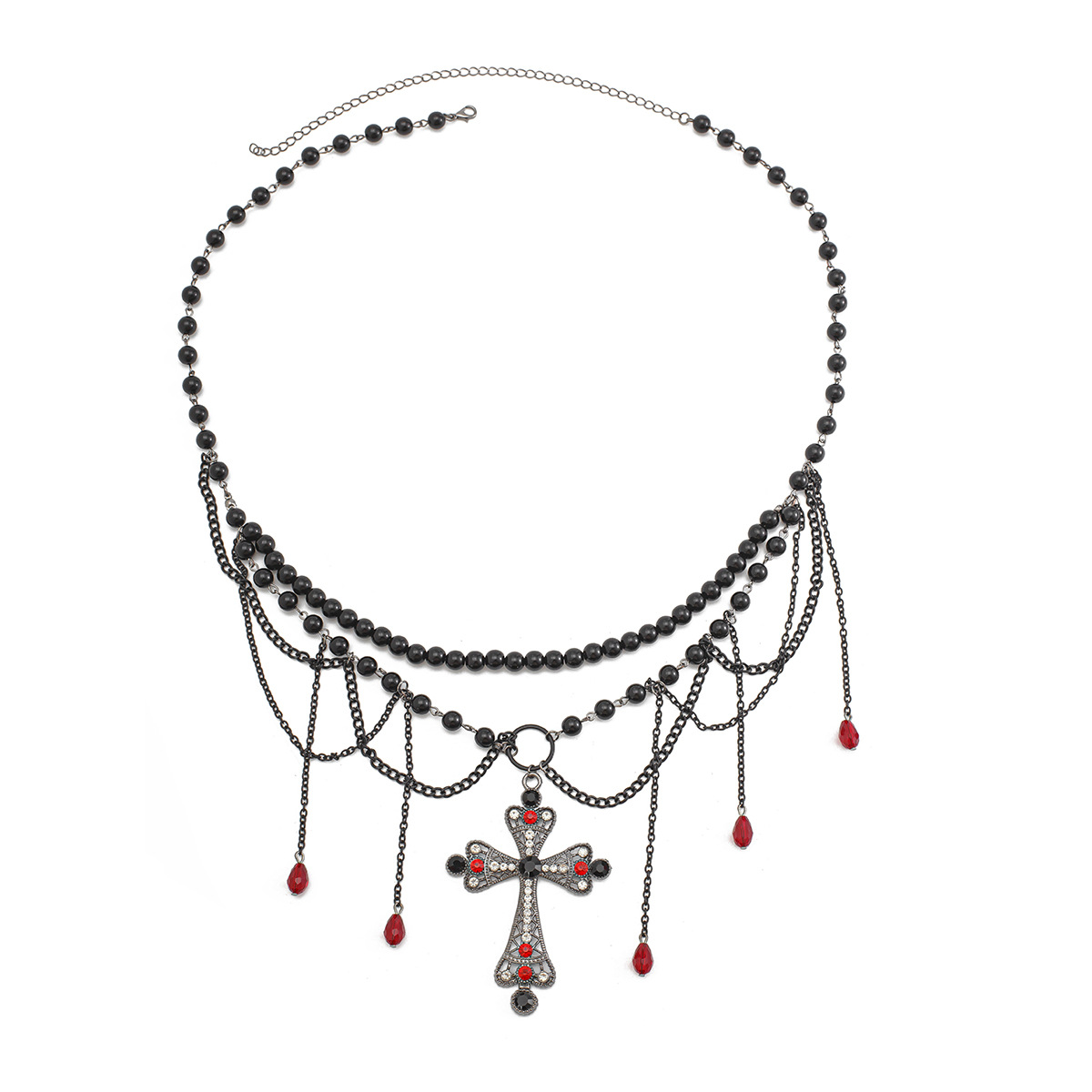Dark Wind Cross Iron Chain Waist Chain Multi layer Versatile Tassel Crystal Body Chain Female - Image 5