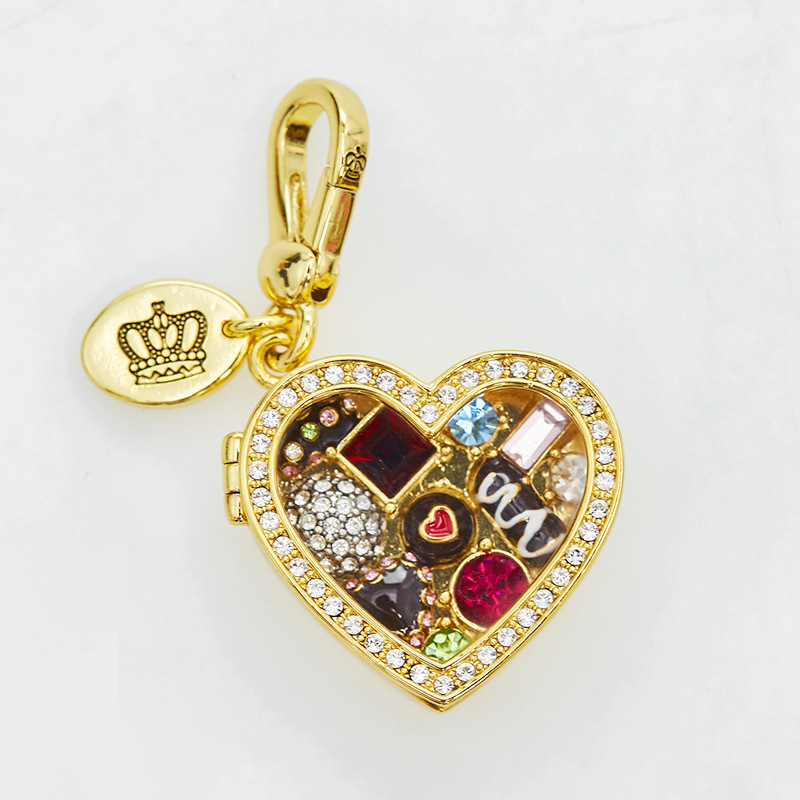 Enamel glazed chocolate gemstone transparent heart-shaped box with an openable pendant and box - Image 4