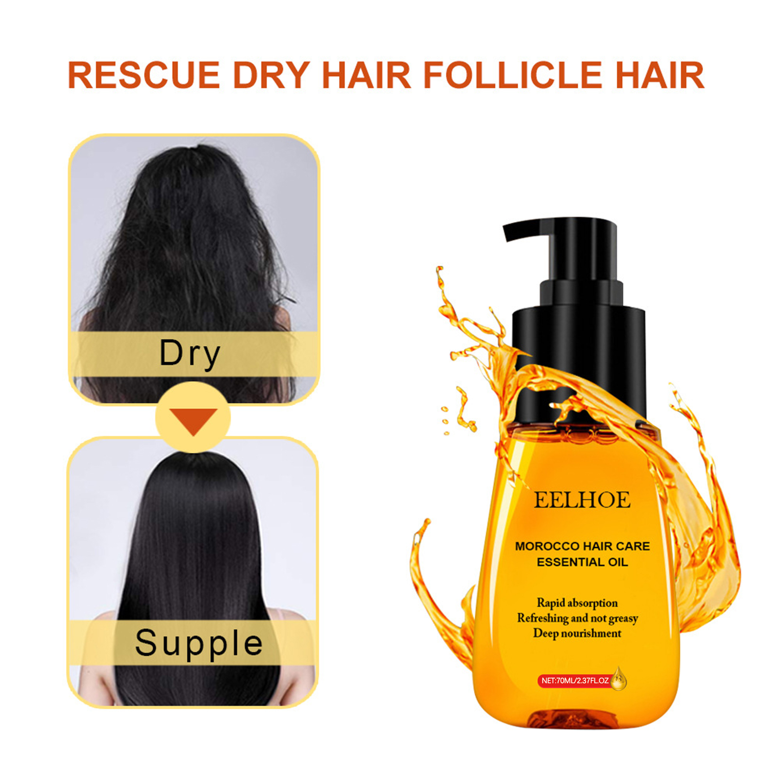 EELHOE Hair Essential Oil, Improve Frizz And Nourish Hair Oil Soften Hair Essential Oil - Image 5