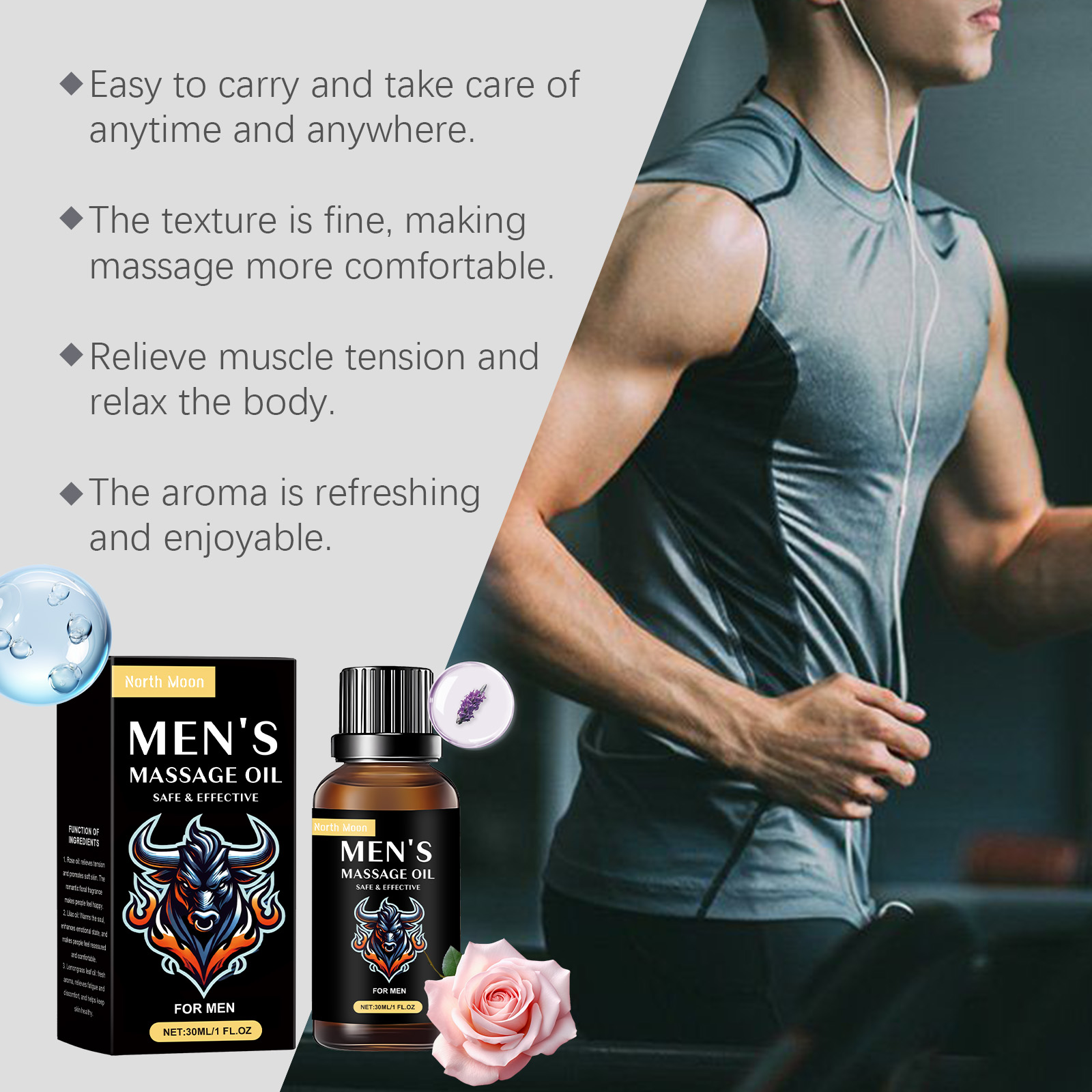 North Moon Men's Massage Oil Men's Body Moisturizing Topical Massage Skin Care Essential Oil - Image 4
