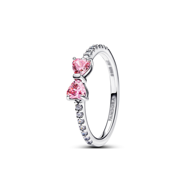 Panda Dora S925 Silver Ring with Pavé Set Sparkling Starlight Bow, Fashionable Elegant Women's Ring, Cuban Chain Pair Ring - Image 3