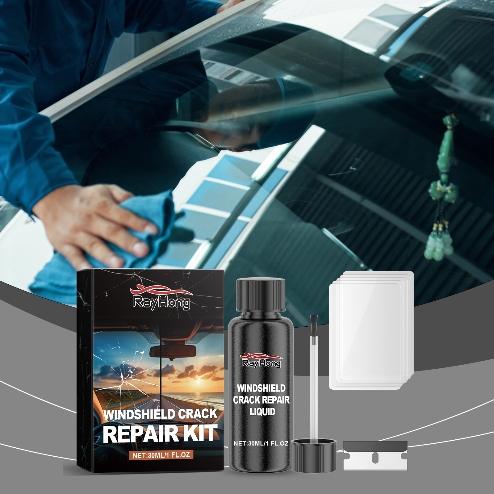 Rayhong Automotive Windshield Repair Fluid, Glass Nano Repair Kit Repair Cracks Clear Vision - Image 2