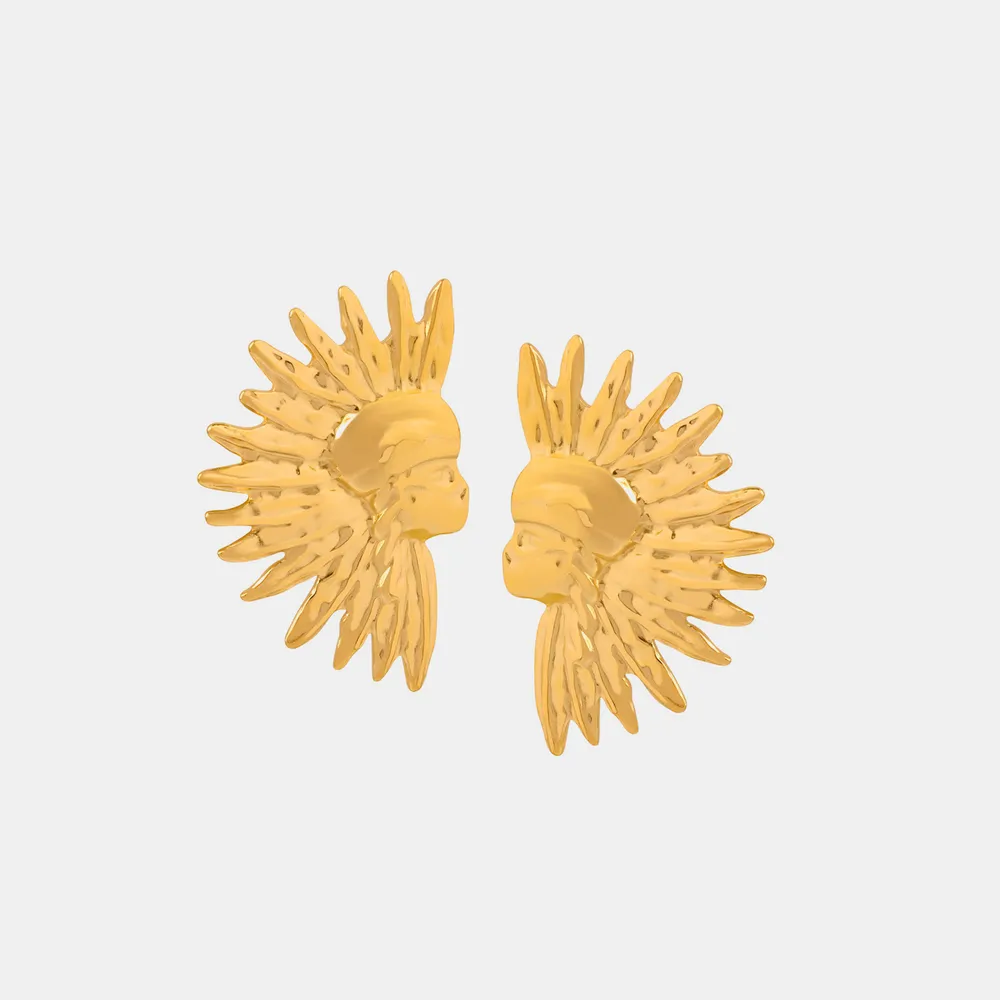 Geometric jewelry with wrinkled texture Indian style design titanium steel gold-plated earrings - Image 7