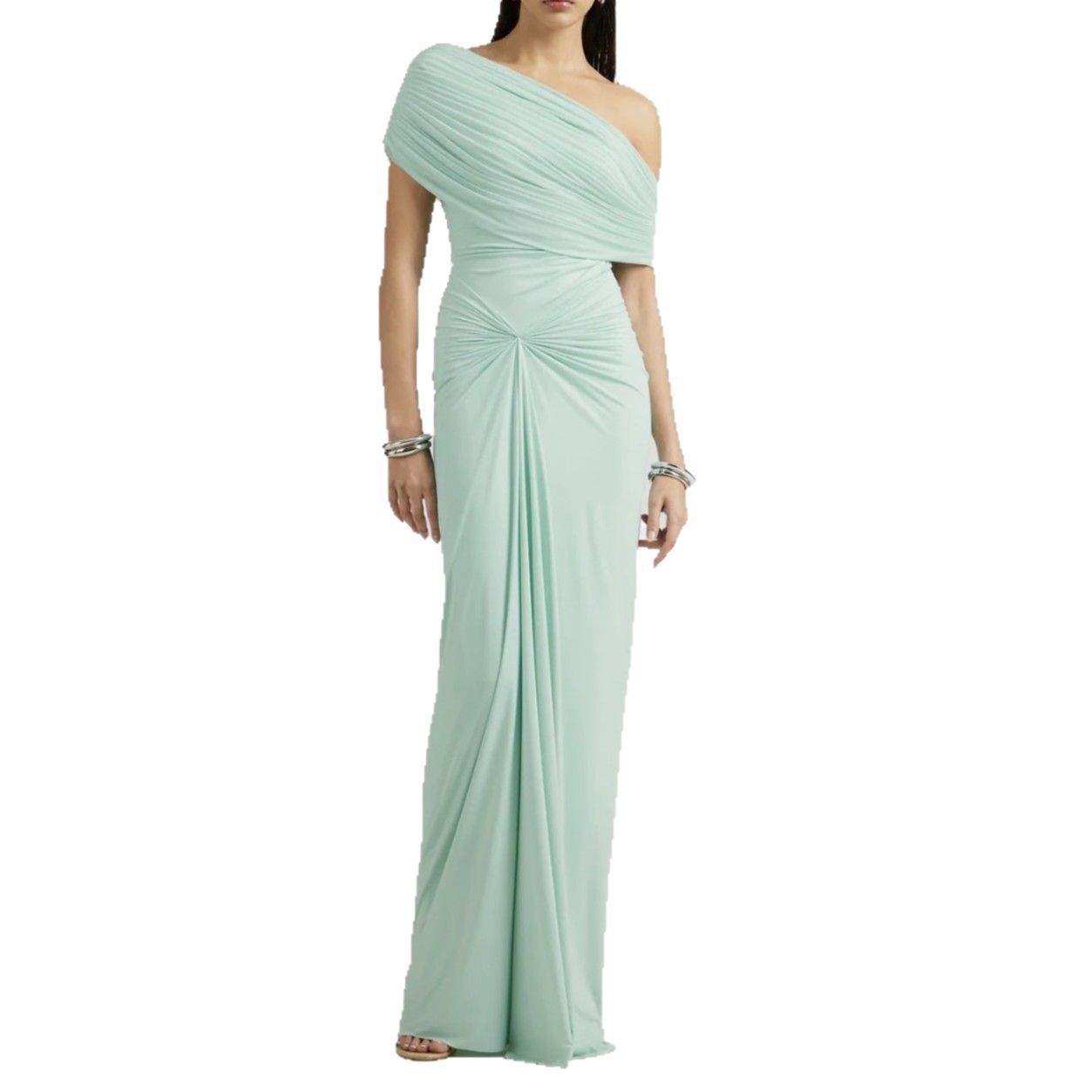 Chic Off-Shoulder Sleeveless High-Waisted Pleated Fitted Dress with Floor-Length Elegant Design - Image 5