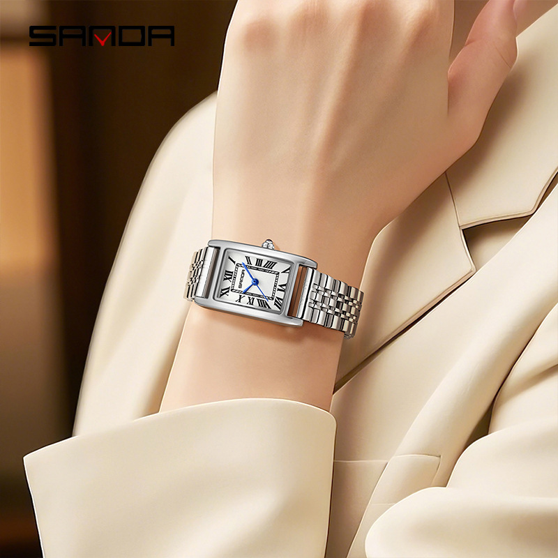 SANDA New Couple Watches Square Waterproof Quartz Watches Minimalist Three-Hand Roman Dial Men's and Women's Wristwatches - Image 3