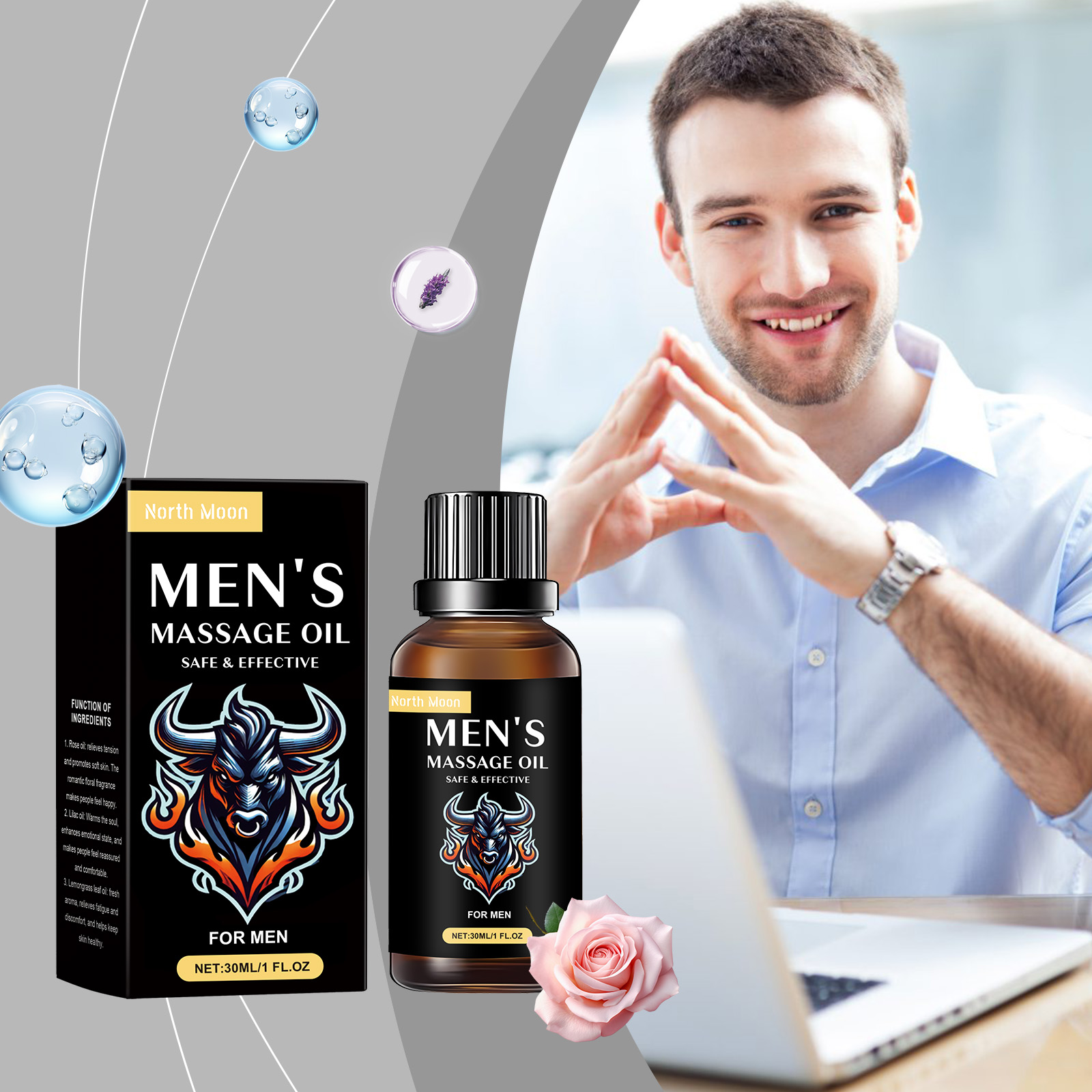 North Moon Men's Massage Oil Men's Body Moisturizing Topical Massage Skin Care Essential Oil - Image 2