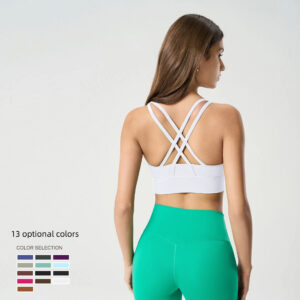 Cross back yoga bra brushed bare high-strength shock-absorbing gathering sports vest for women