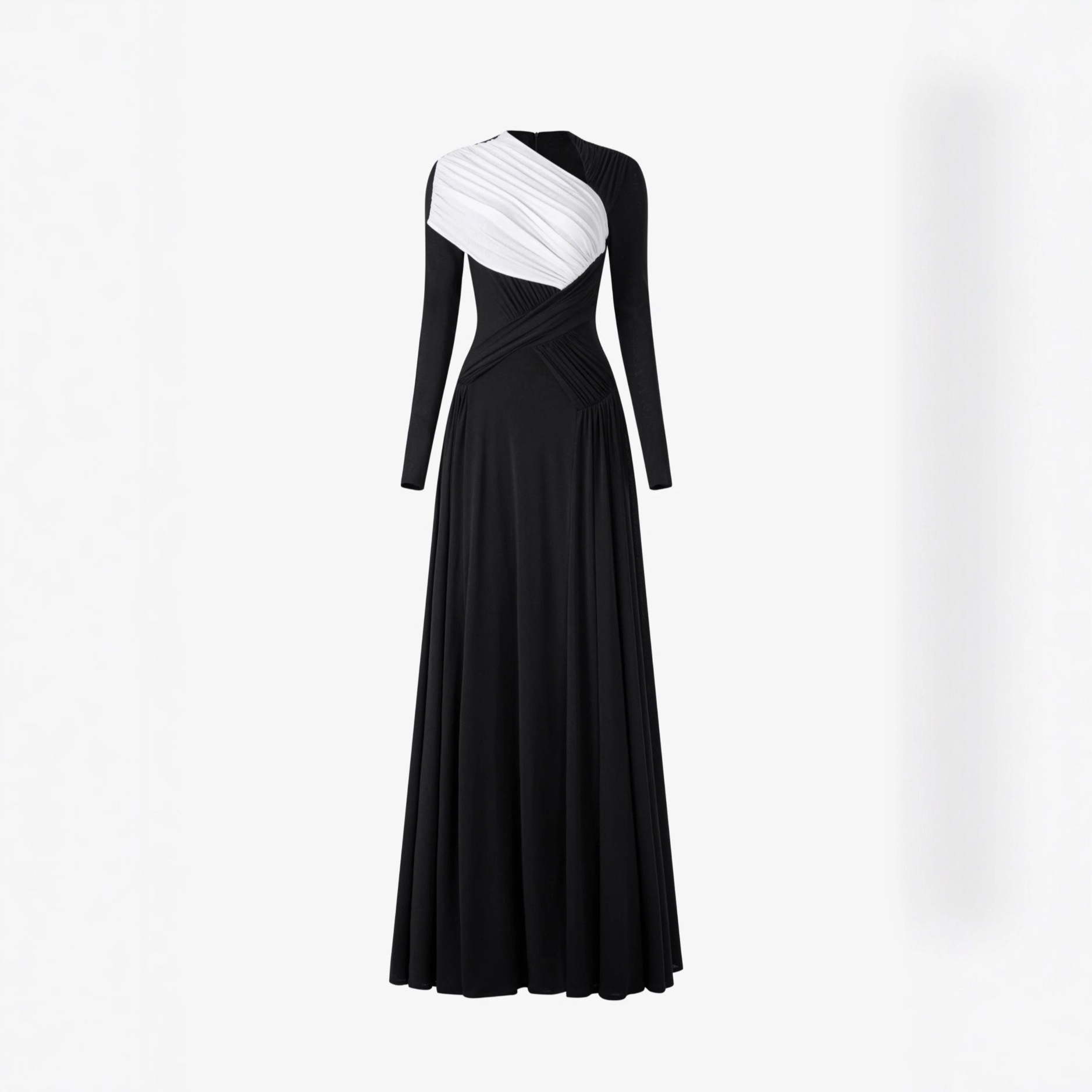 Pleated Long Sleeve Maxi Dress with Unique Design, Floor-Length Formal Gown - Image 5
