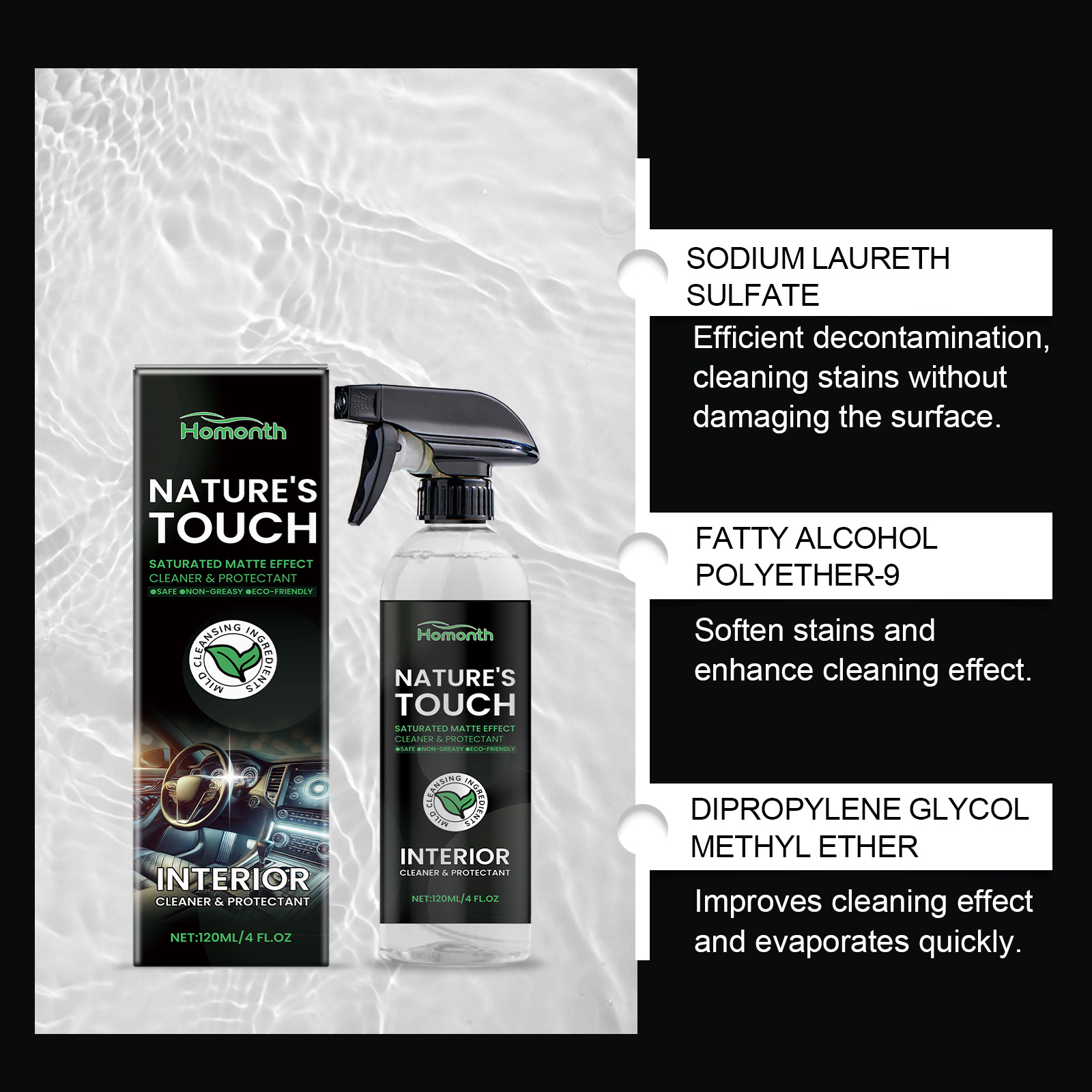 Homonth Car Interior Cleaner, Interior Decoration Soft Seat Steering Wheel Cleaning Refurbishment Decontamination Maintenance Agent - Image 3