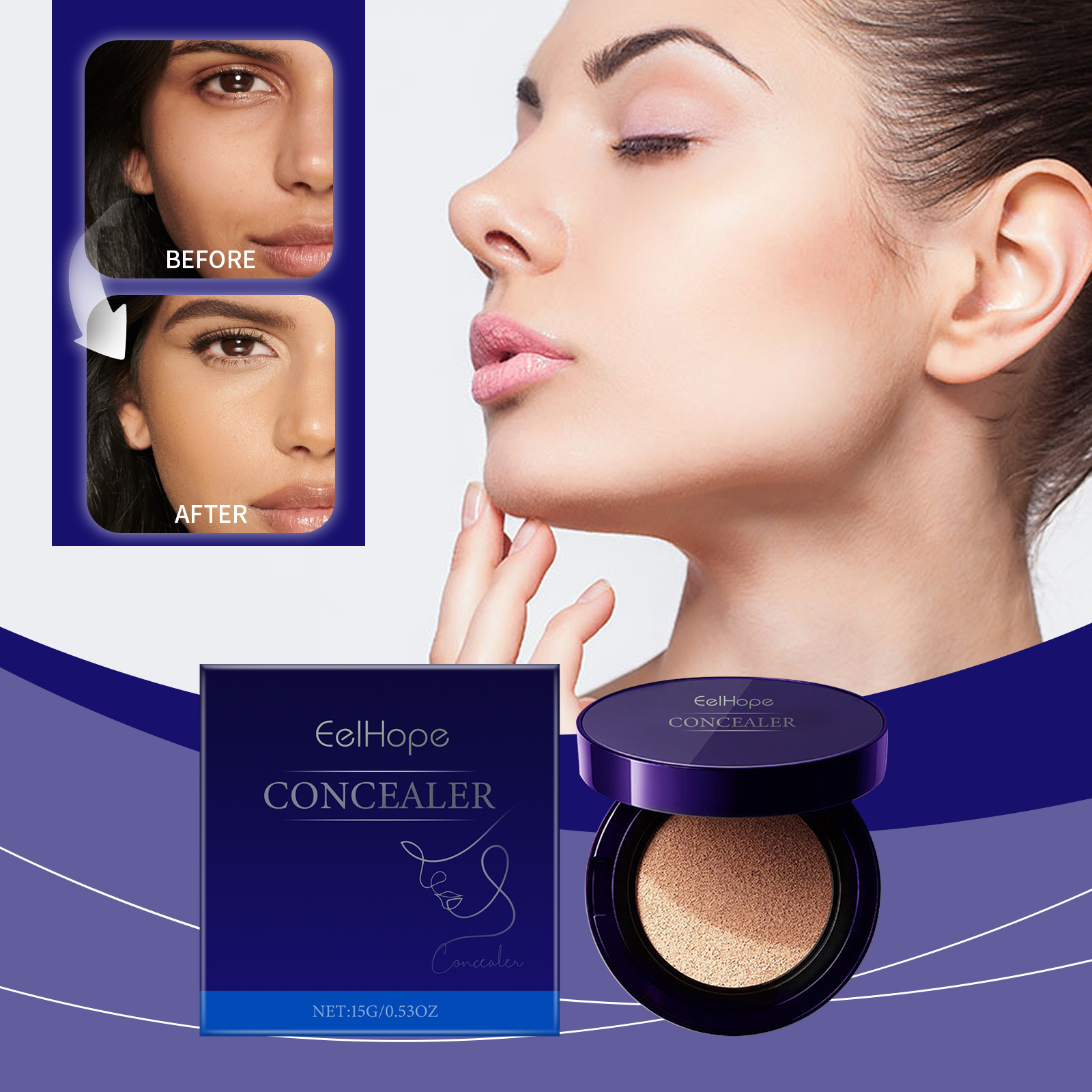 Eelhope Concealer Foundation Air Cushion Moisturizing Easy Concealer Brightening Face Light Base Makeup - Image 2