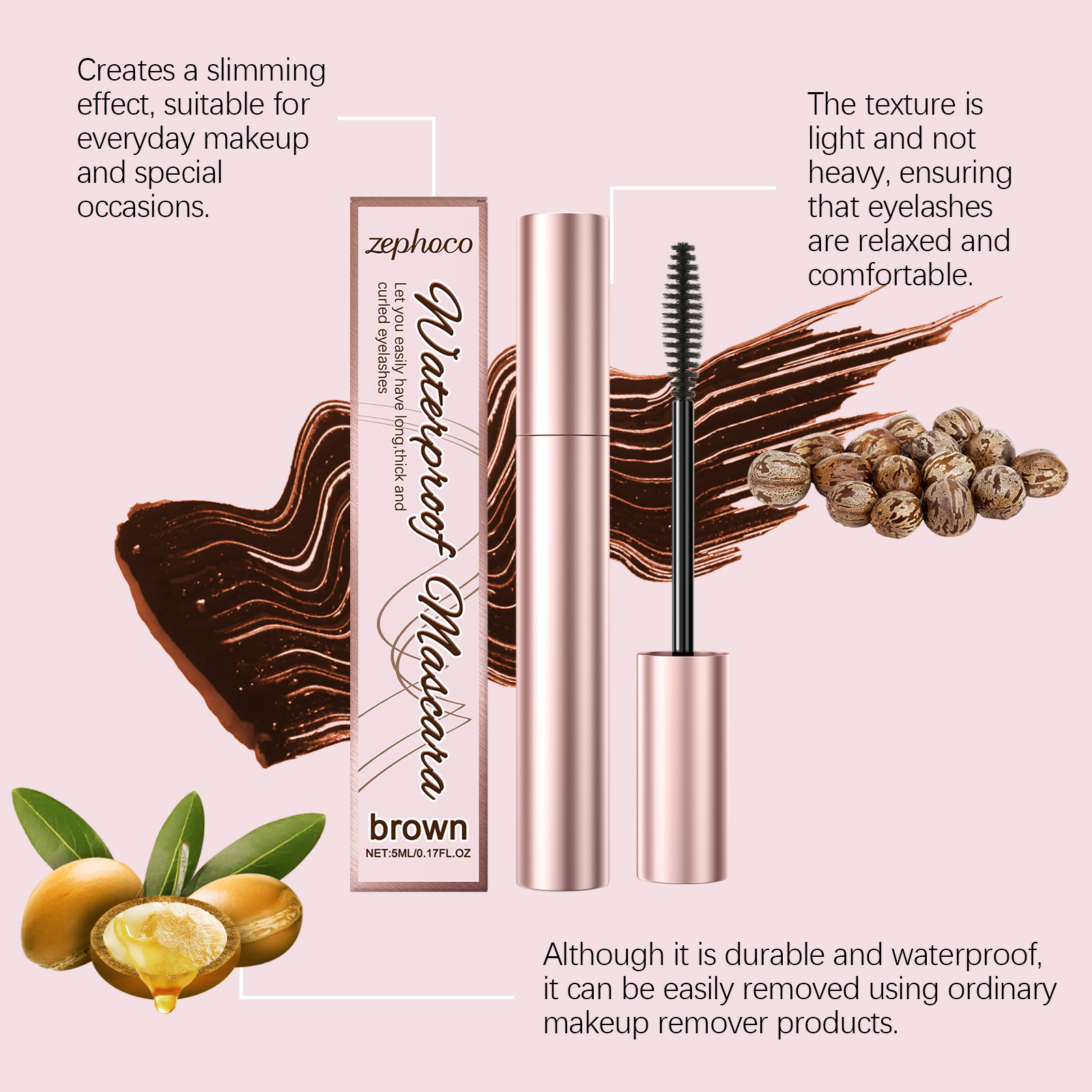 zephoco Brown Curl Mascara, Daily Moisturizes Natural Beauty Holding Eye Mascara - Image 3
