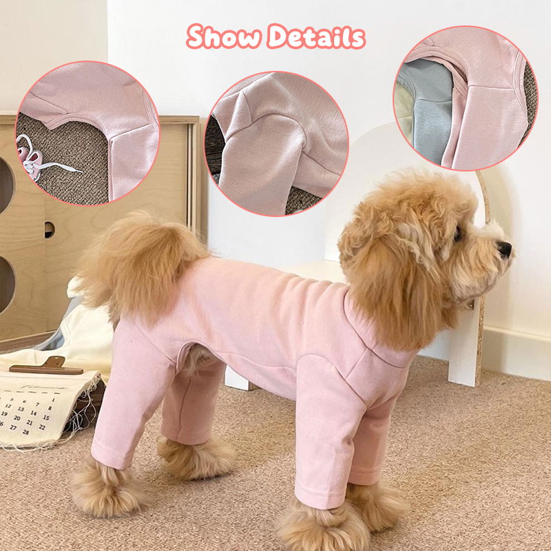 Elastic Pet Onesie, Four-Legged Pajamas for Small to Medium Dogs, Cream Color, Cozy Home Base Shirt, Warm Winter Dog Clothes - Image 6