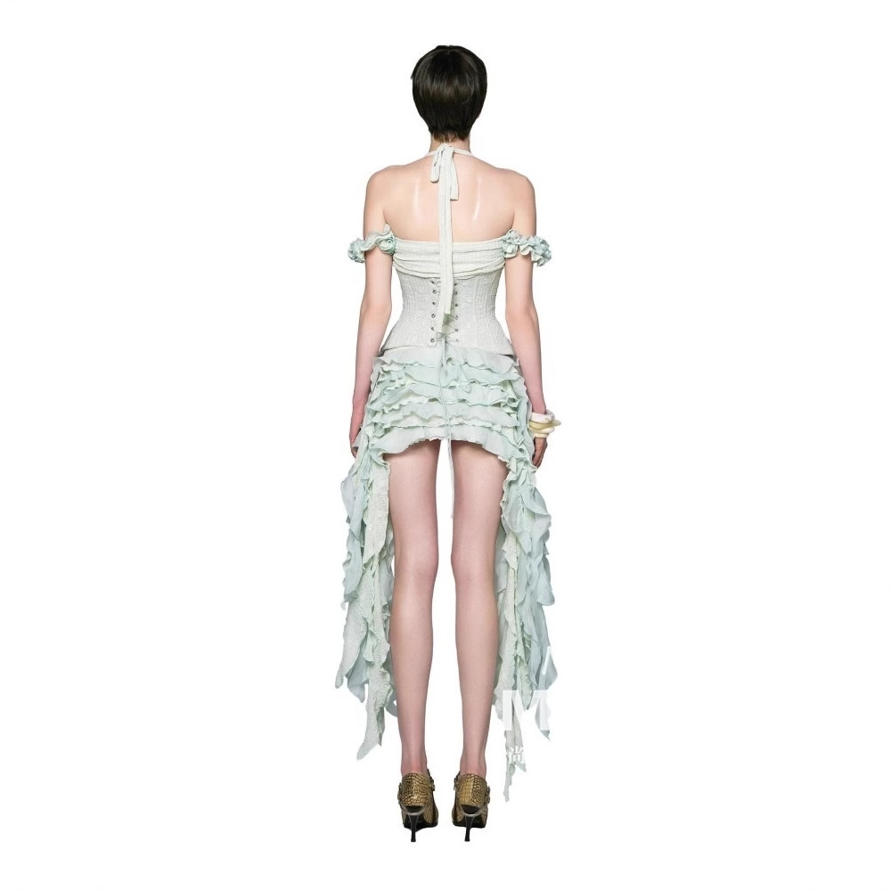 Feng Moti Kim Hyun-ah Style Vietnamese Small Brand Design Flare Irregular Fringe Maxi Dress with Strap Neckline - Image 4