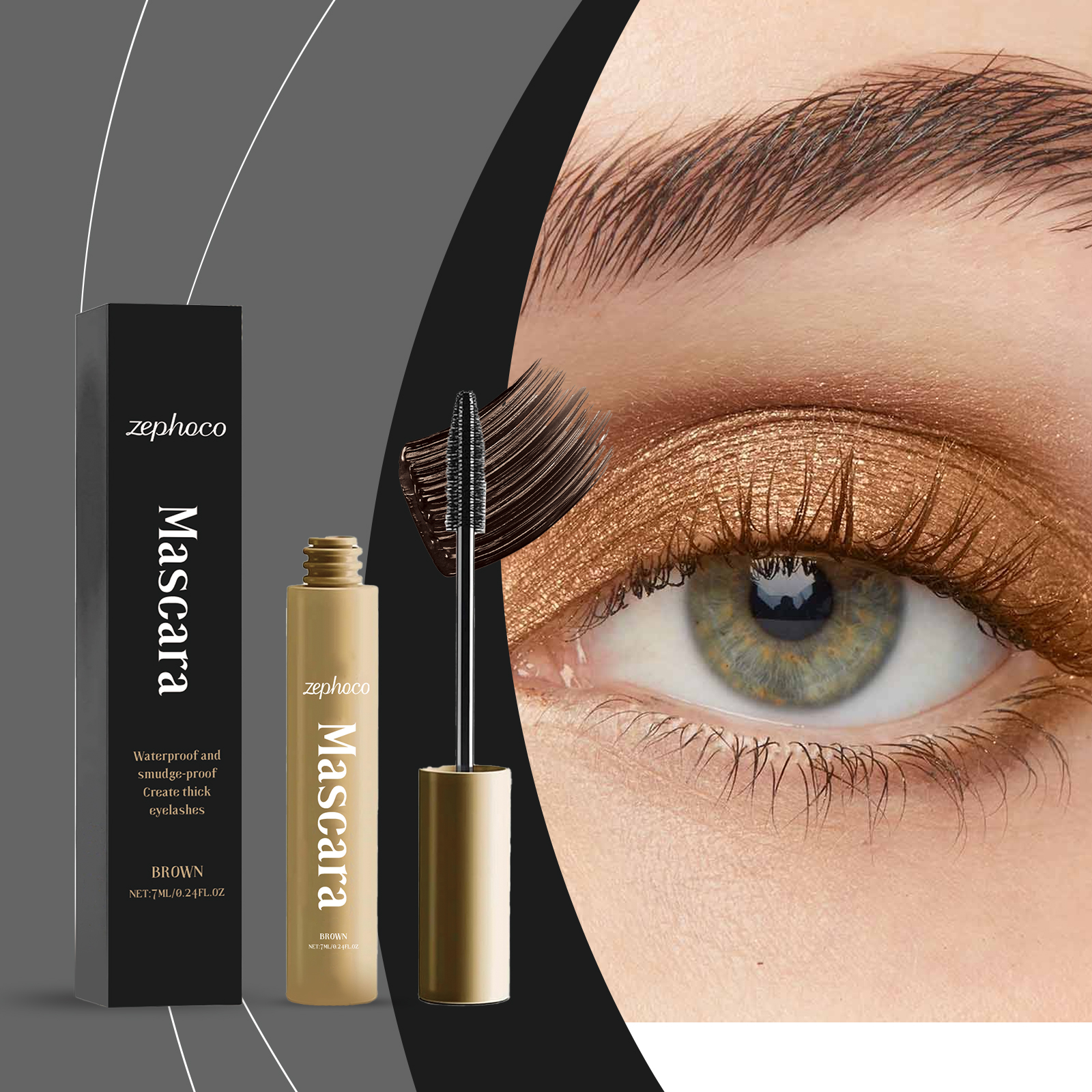 zephoco Brown Mascara Thin Long Curling Natural Lasting Makeup, Waterproof, Perspirant And Not Easy To Smudge - Image 2