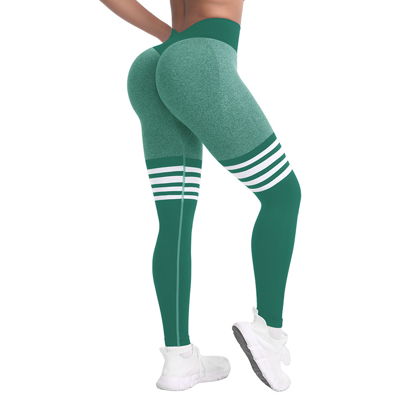 Tight fit high waisted sports and fitness pants women's yoga pants seamless striped peach yoga pants hip lifting pants yoga clothes - Image 5