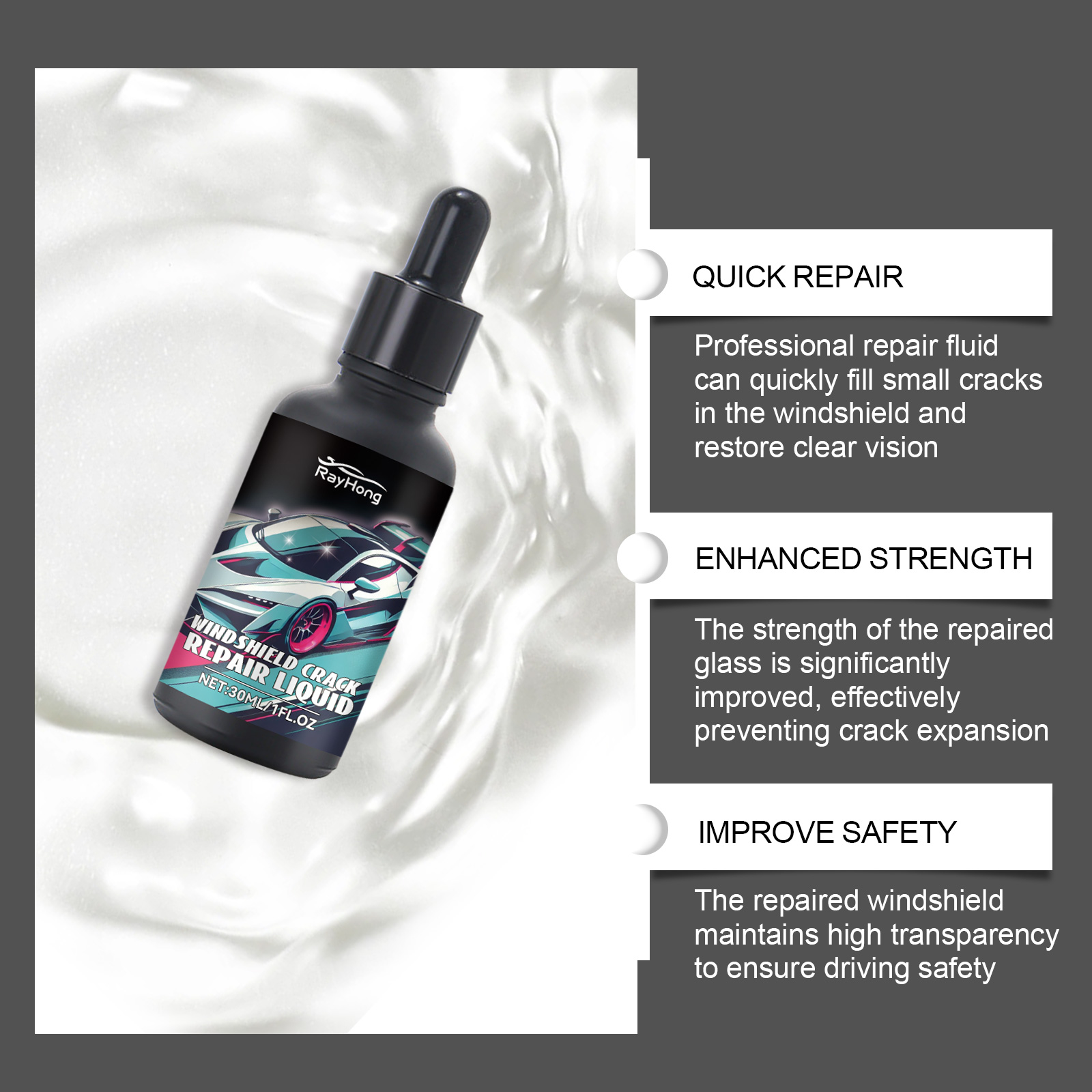Rayhong Car Windshield Repair Drops Front Windshield Repair Fluid set for quick repair of cracks - Image 3