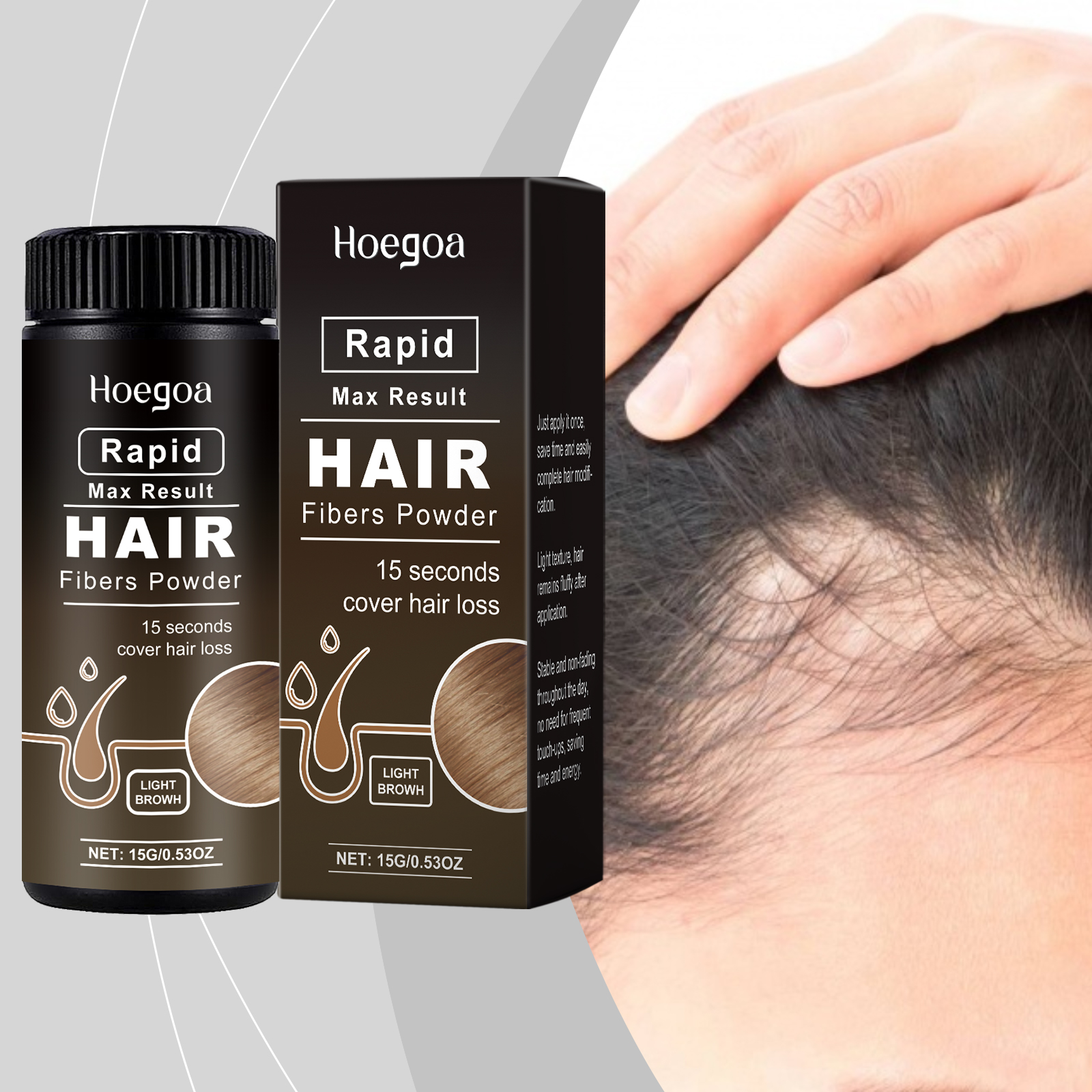 Hoegoa Light Brown Volumizing Hair Powder Hair Shade Powder Embellishes Forehead Refreshing Long-Lasting Styling Hair - Image 2