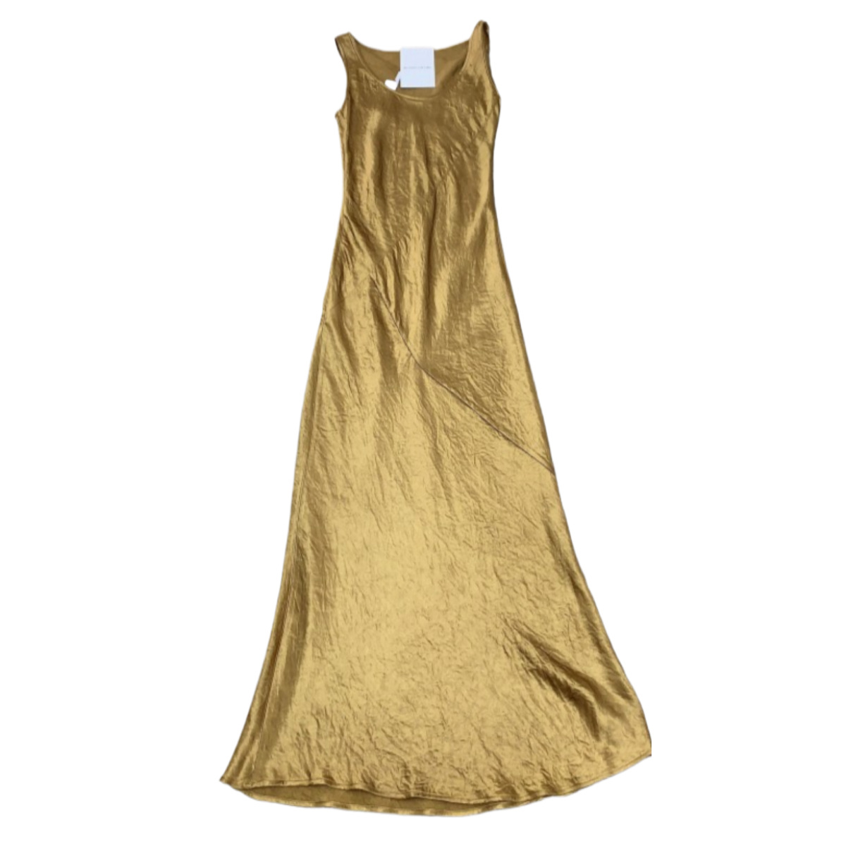 Silk Satin Crepe Chiffon Cool-Feeling Sheath Dress with U-Neck Flowing Drape, Stereoscopic Panel Design - Image 4