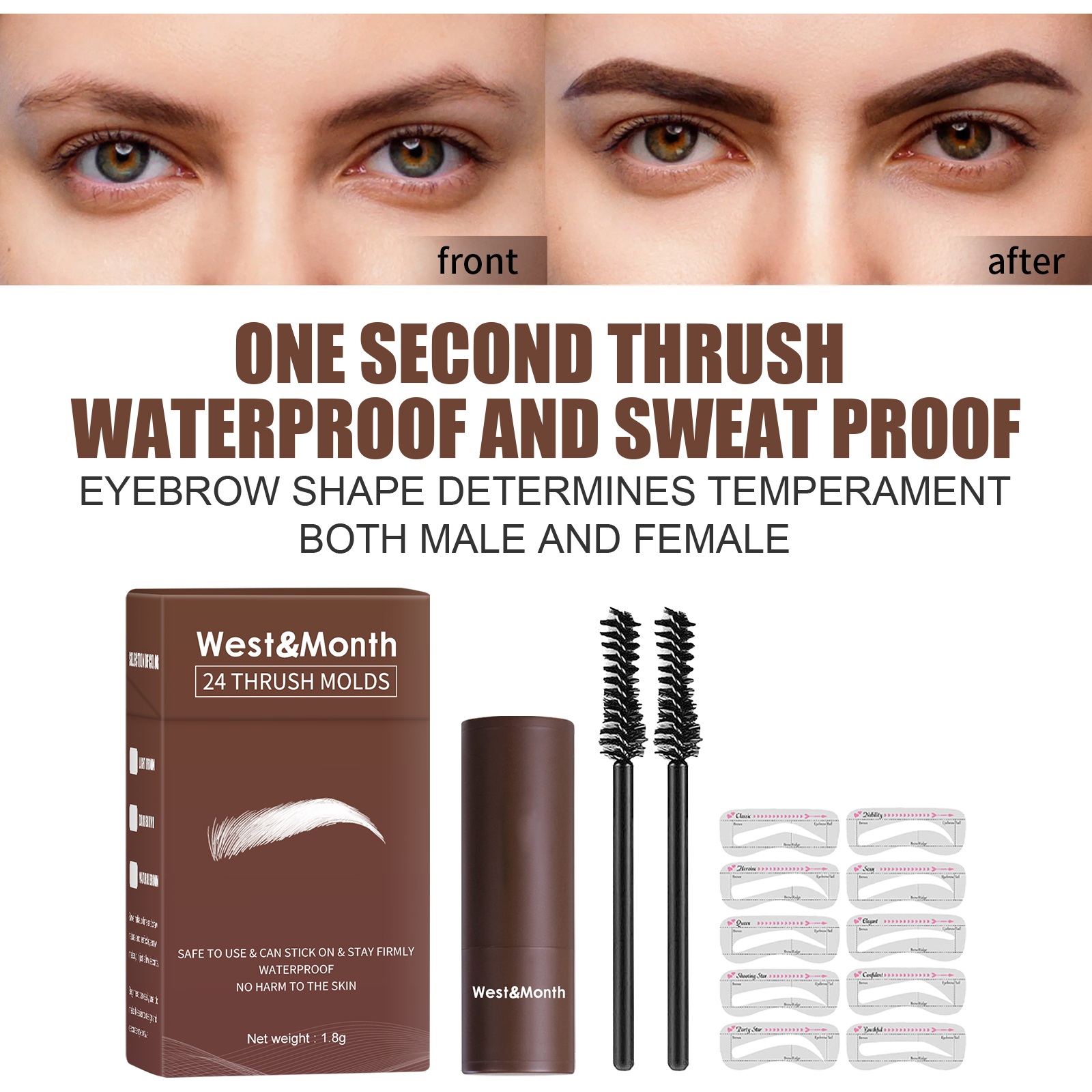 West&month 24 Thrush Molds, Lazy Brow Print Eyebrow Powder Set Durable Waterproof, Sweat Resistant, Makeup Free And Smudge - Image 4