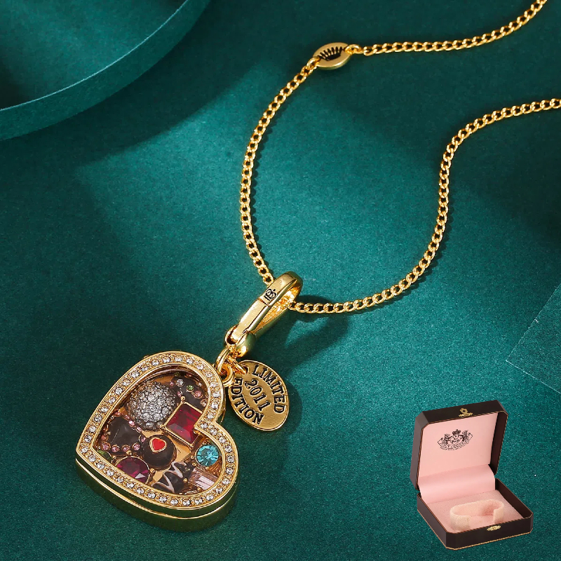 Enamel glazed chocolate gemstone transparent heart-shaped box with an openable pendant and box - Image 2
