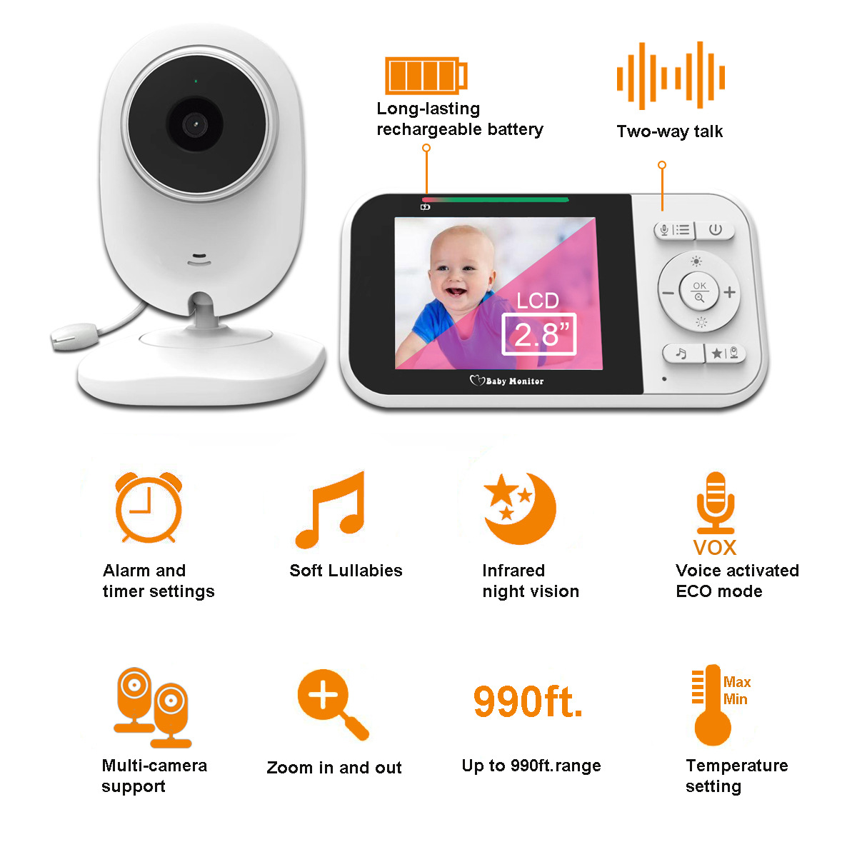 2.8-inch baby monitor monitor, baby monitor monitoring device - Image 2