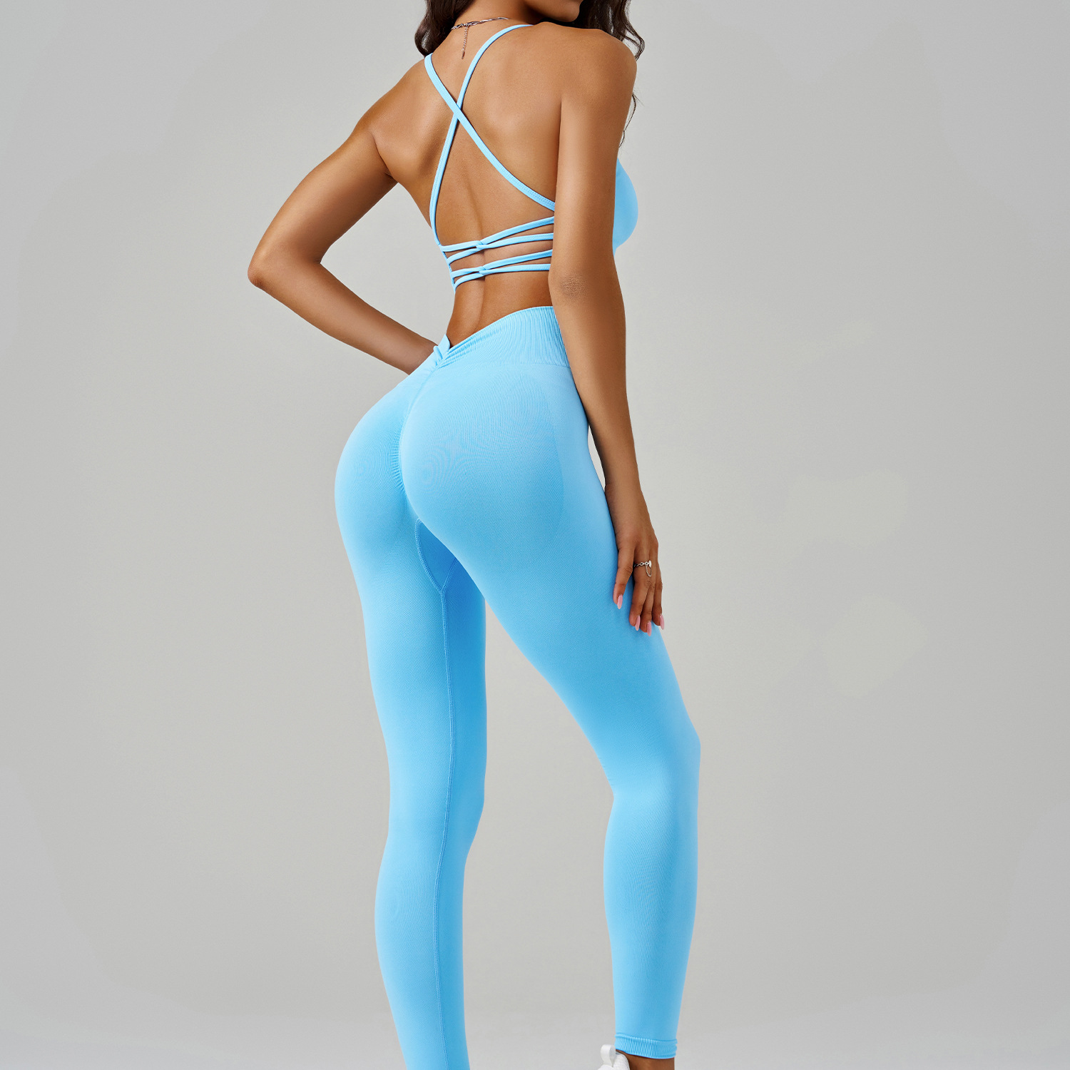 Yoga suit set women's two-piece set hollow cross thin shoulder strap beautiful back sports and fitness set - Image 4